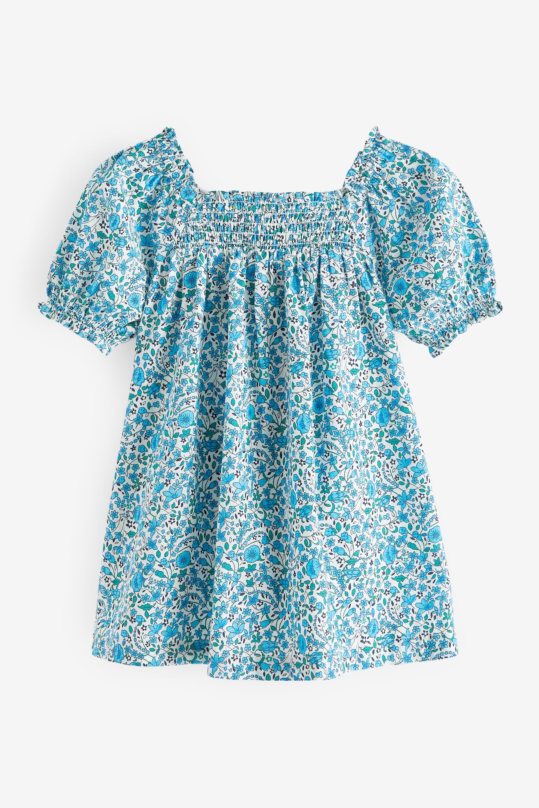 Blue Ditsy Puff Sleeve Dress (3mths-8yrs)