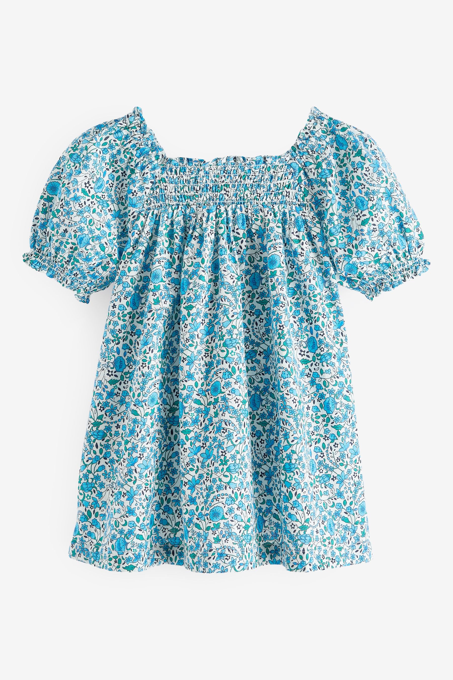 Blue Ditsy Puff Sleeve Dress (3mths-8yrs)