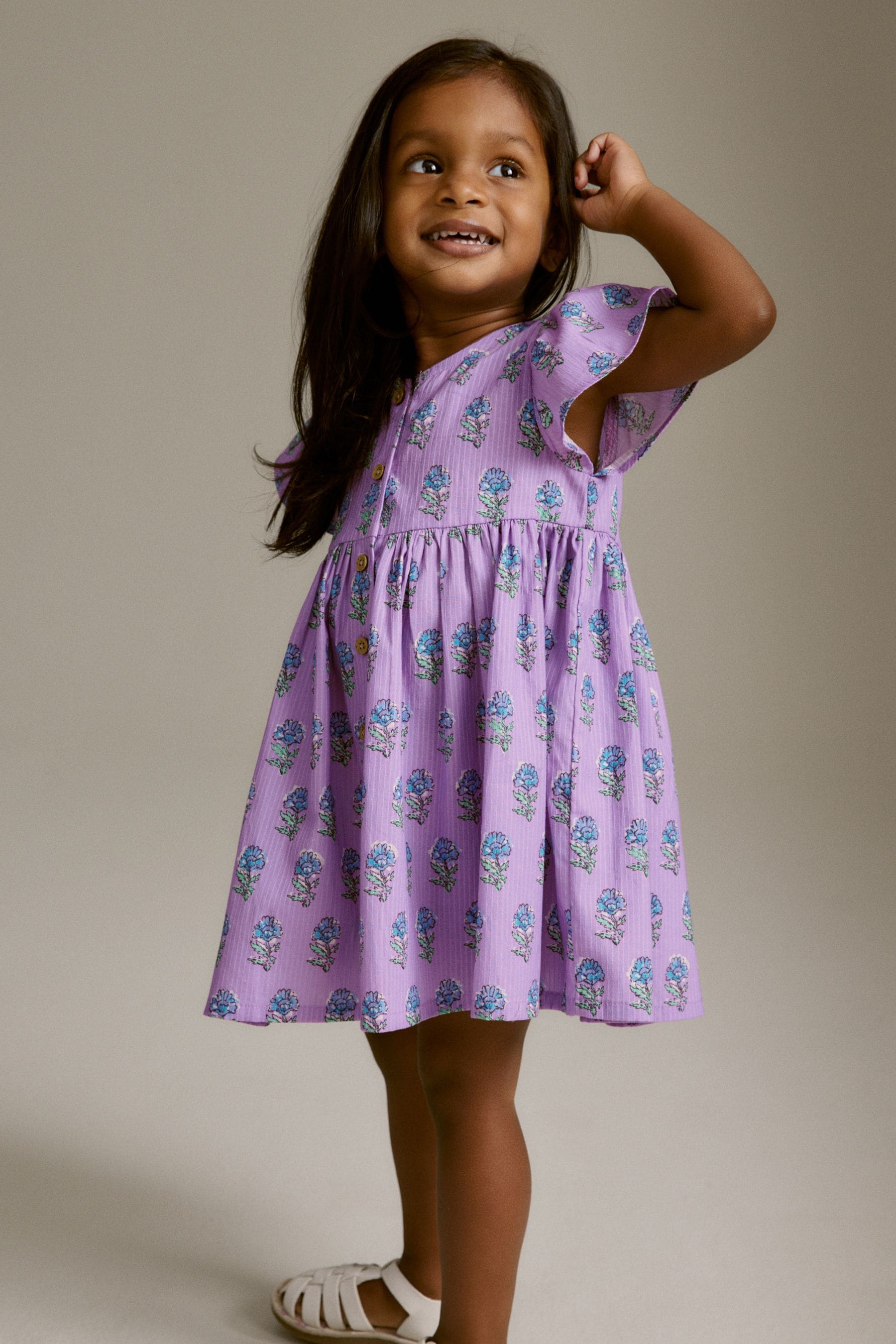 Purple Cotton Button Up Dress (3mths-8yrs)