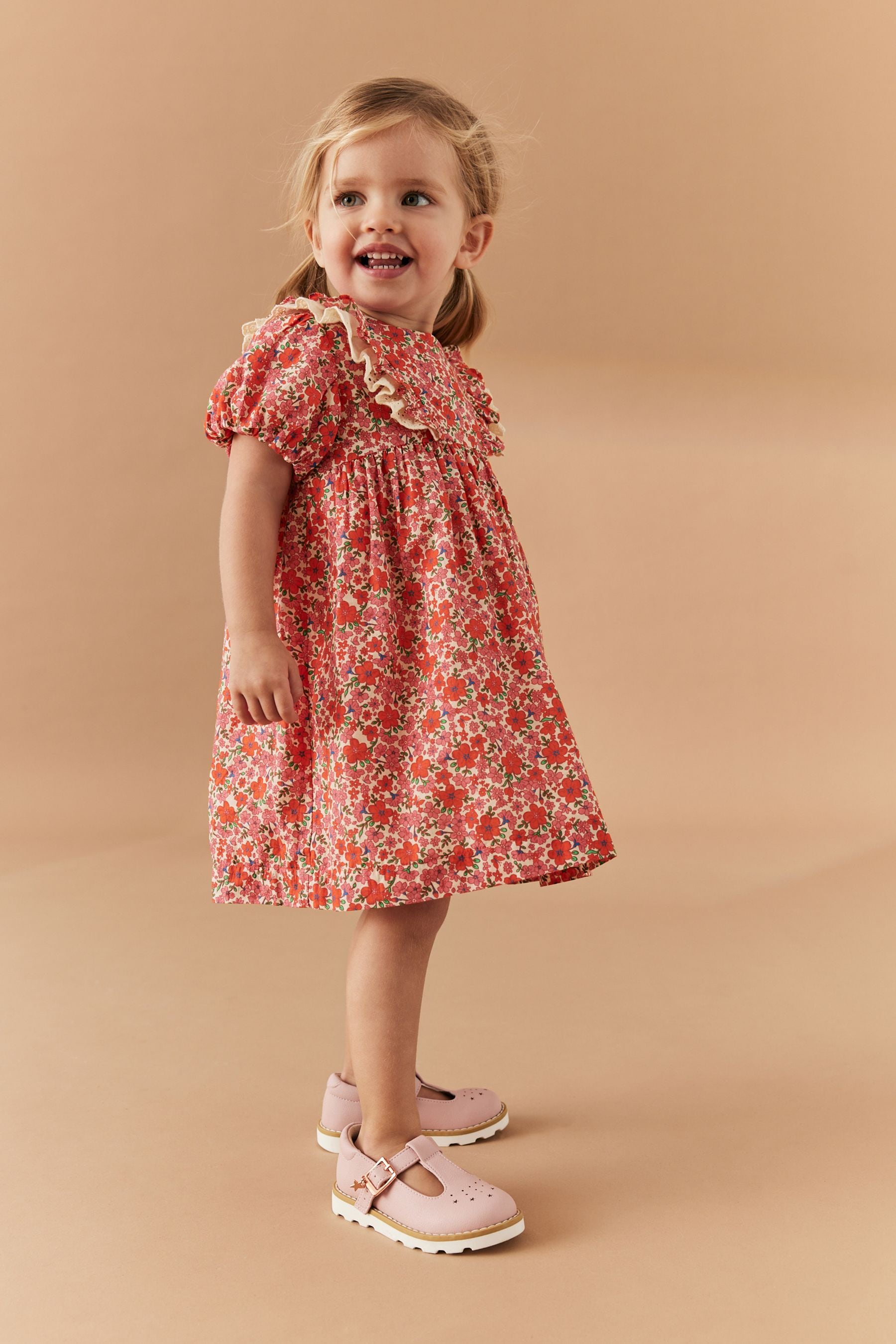 Red Ditsy Lace Trim Dress (3mths-7yrs)