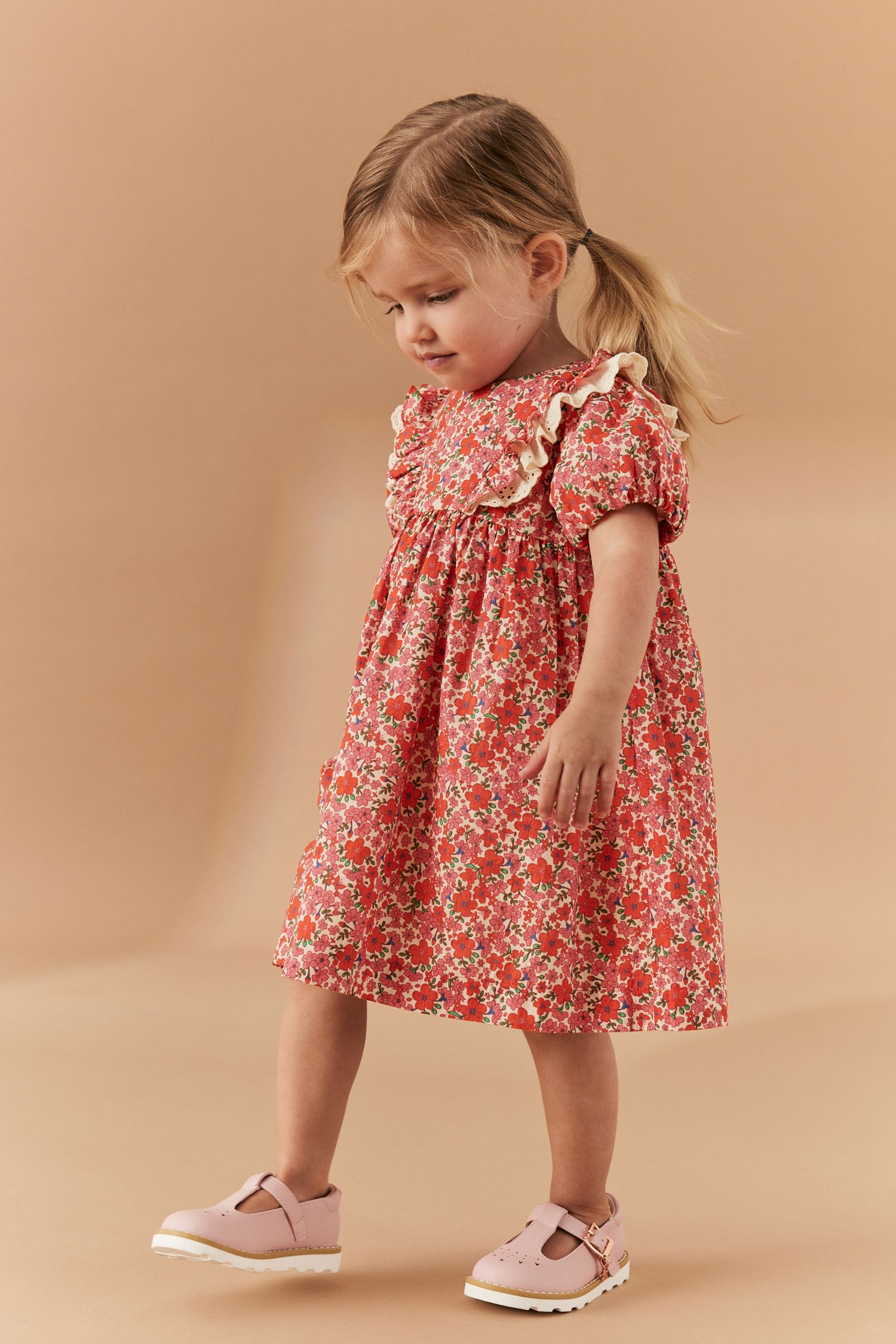 Red Ditsy Lace Trim Dress (3mths-7yrs)