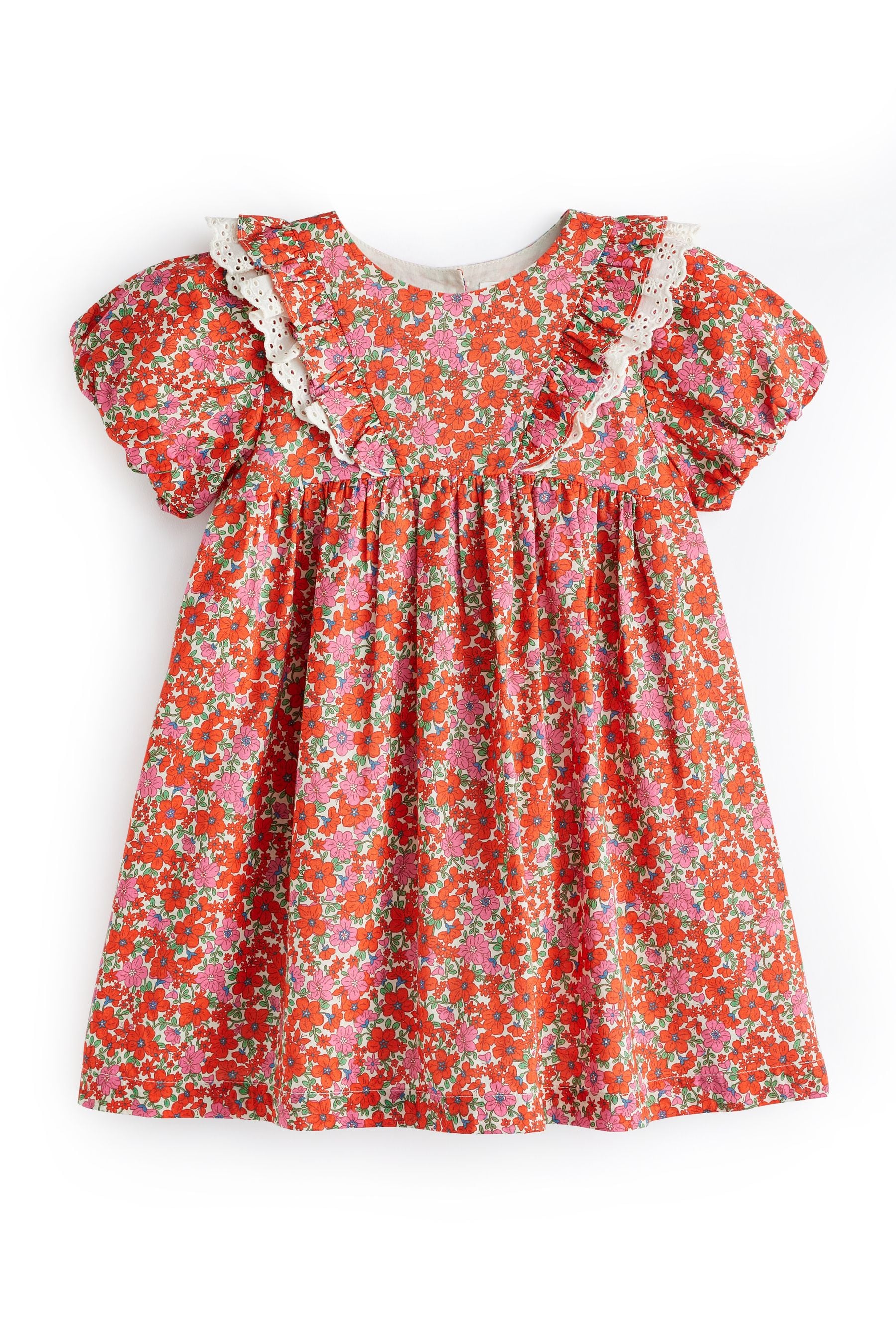 Red Ditsy Lace Trim Dress (3mths-7yrs)