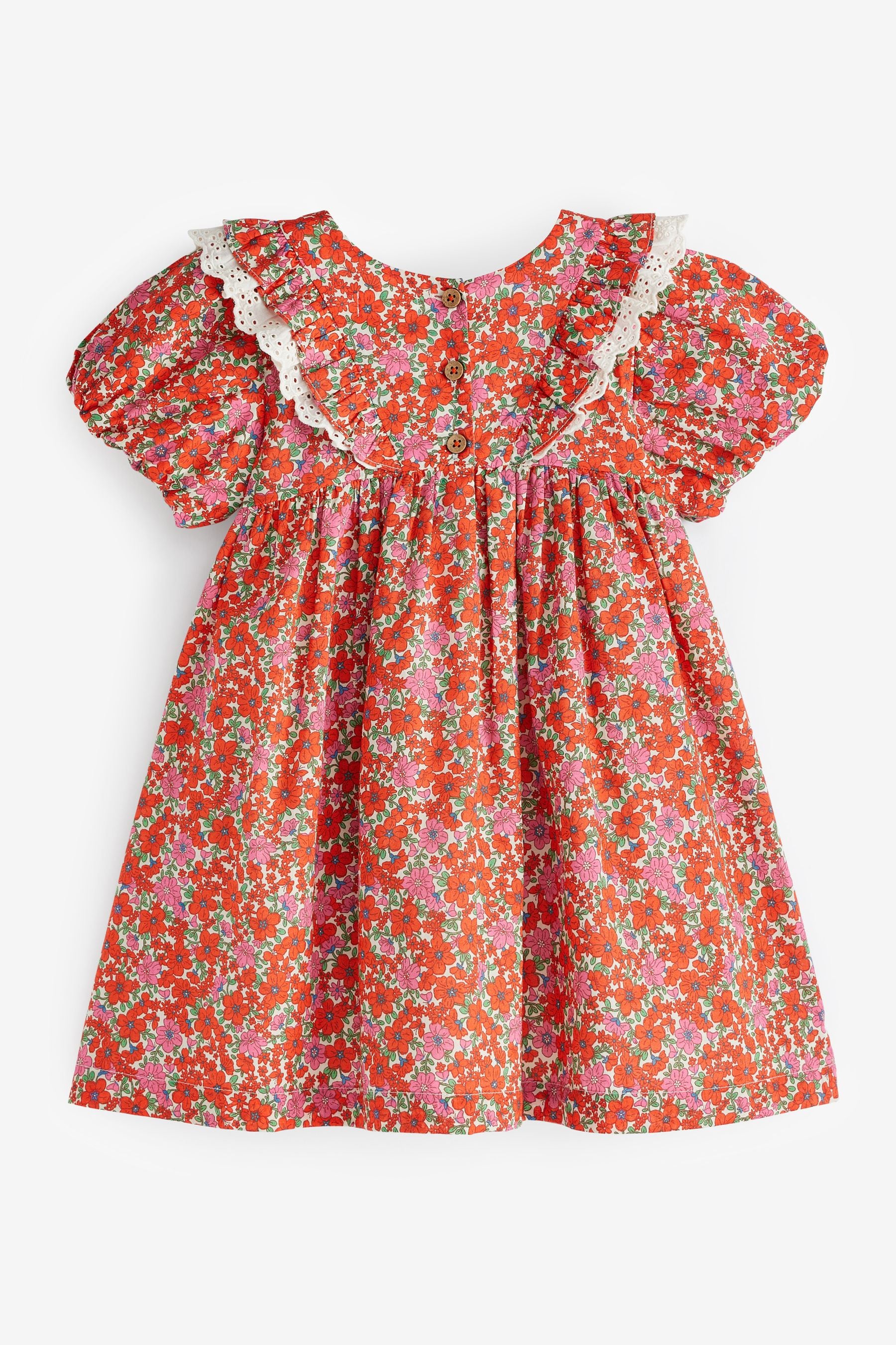 Red Ditsy Lace Trim Dress (3mths-7yrs)