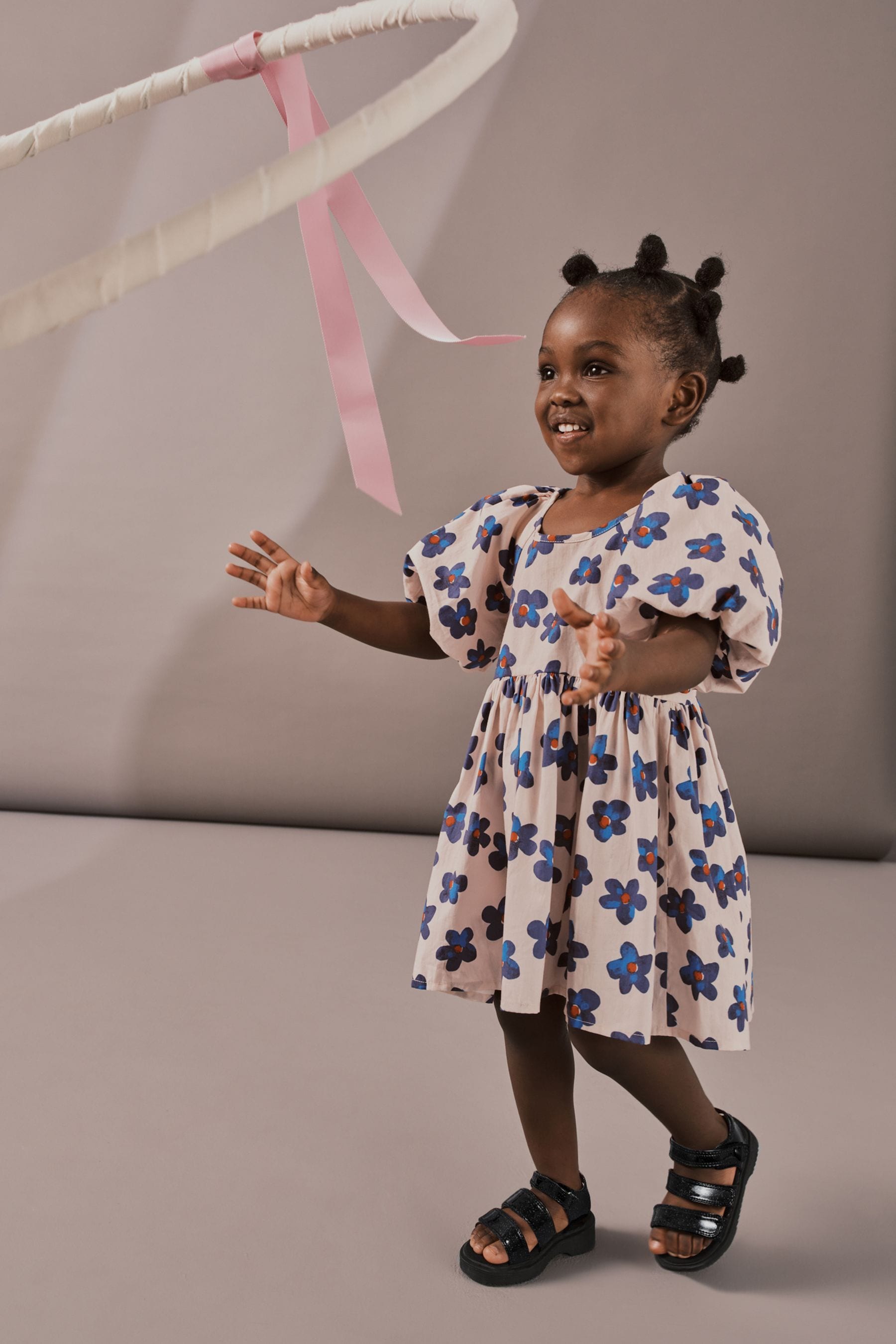 Blue Floral Puff Sleeve Dress (3mths-8yrs)