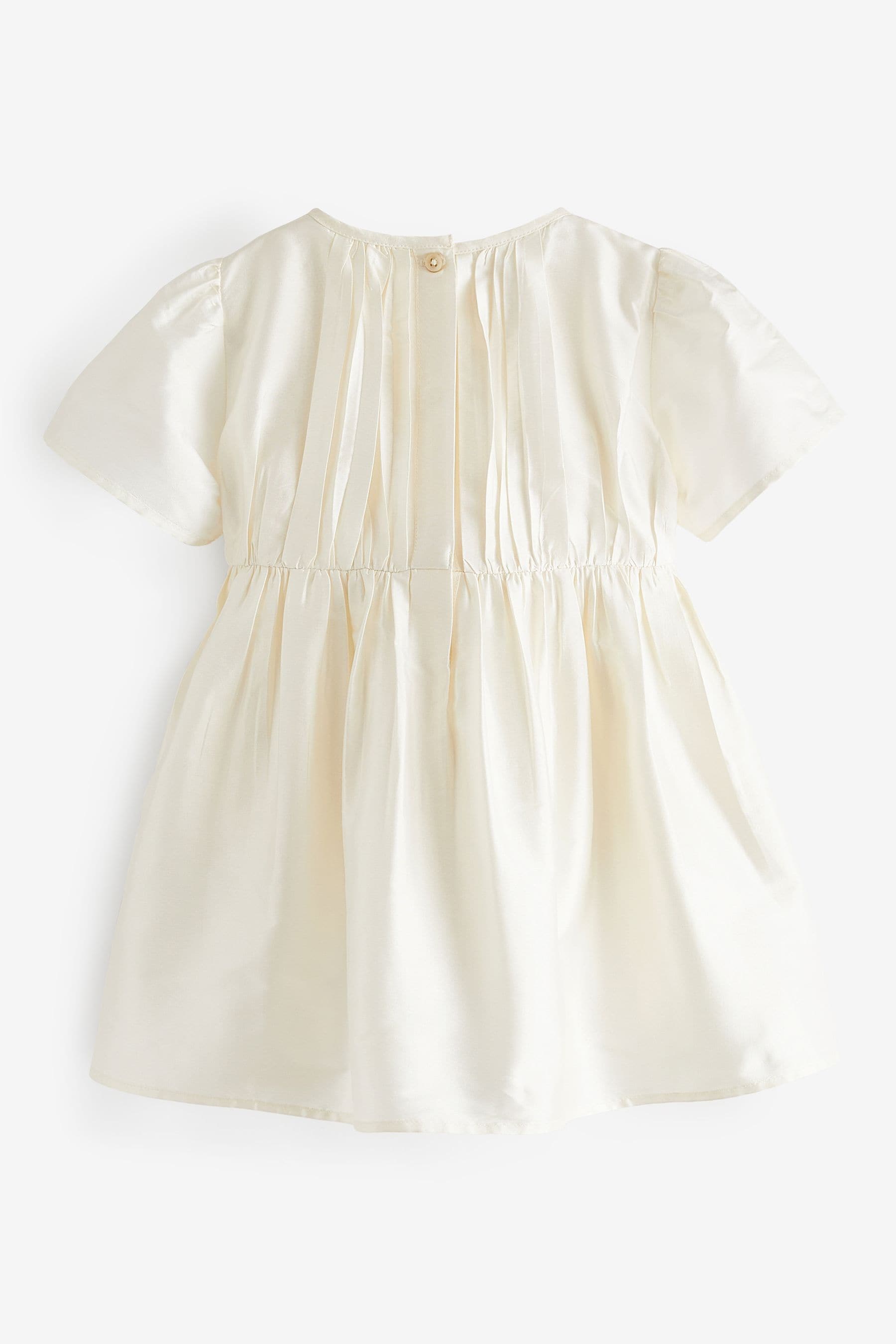 Cream Pleat Detail Short Sleeve Taffeta Dress (3mths-10yrs)