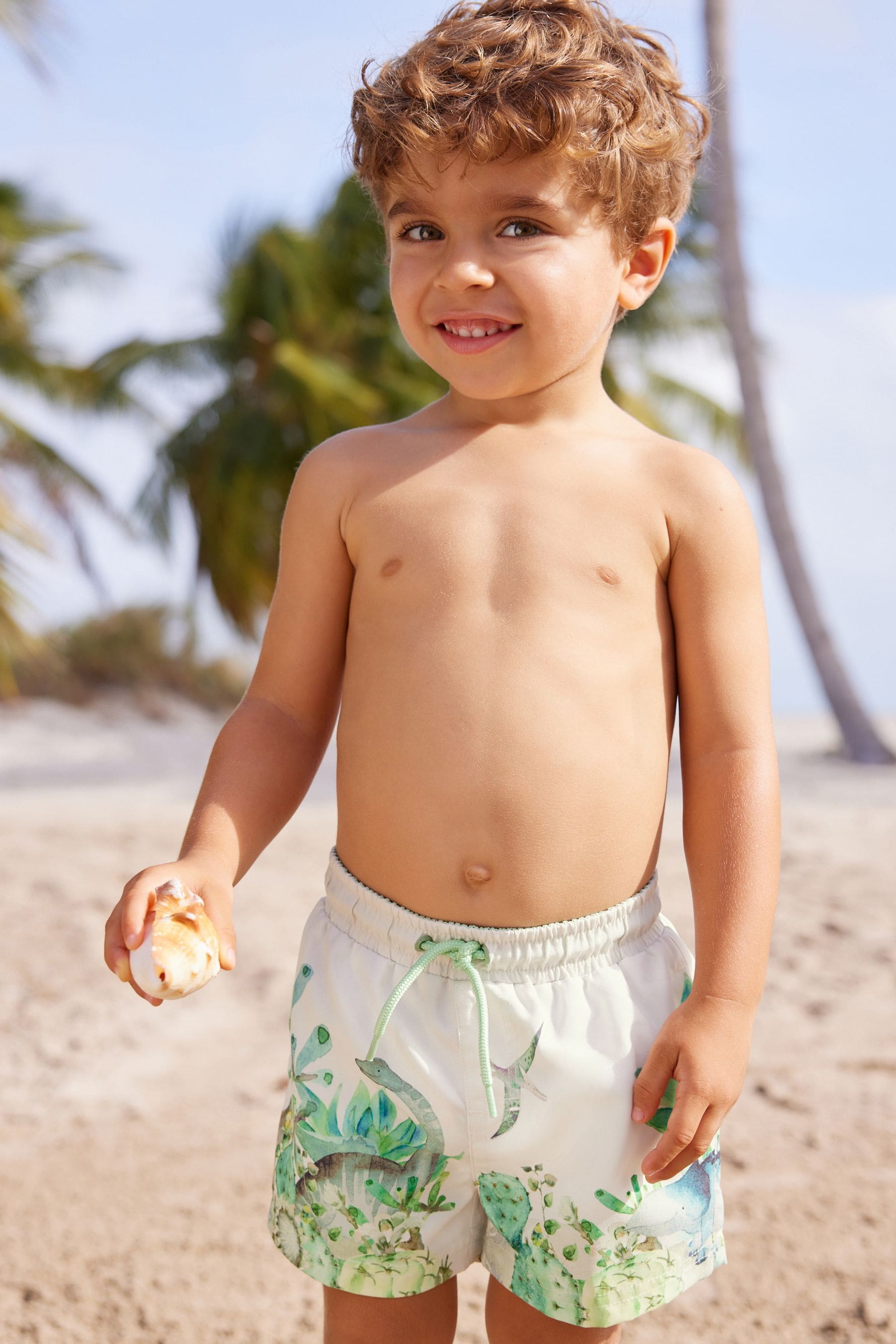 White/Green Printed Swim Shorts (3mths-7yrs)