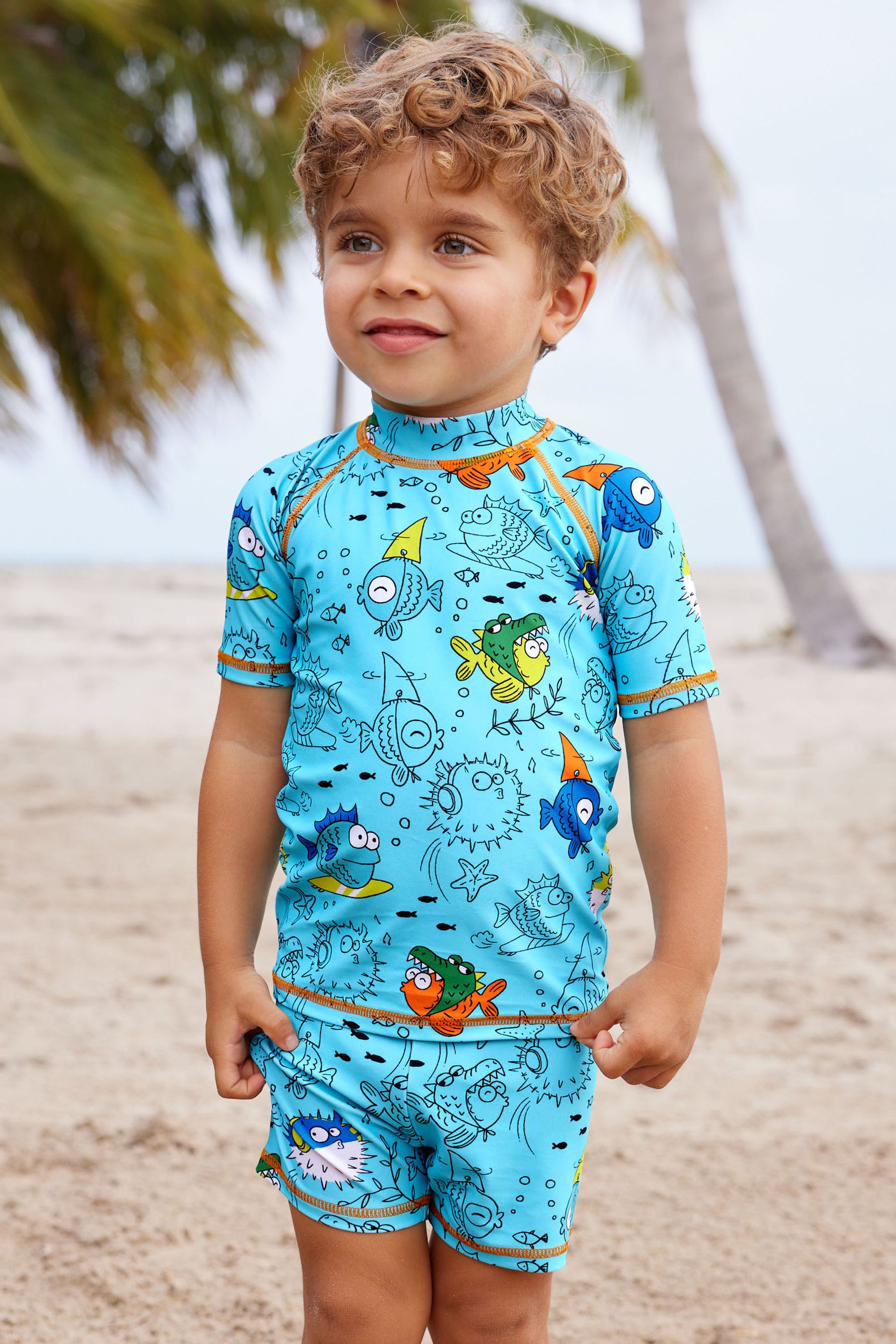 Blue Puffer Fish Sunsafe Top and Shorts Set (3mths-7yrs)