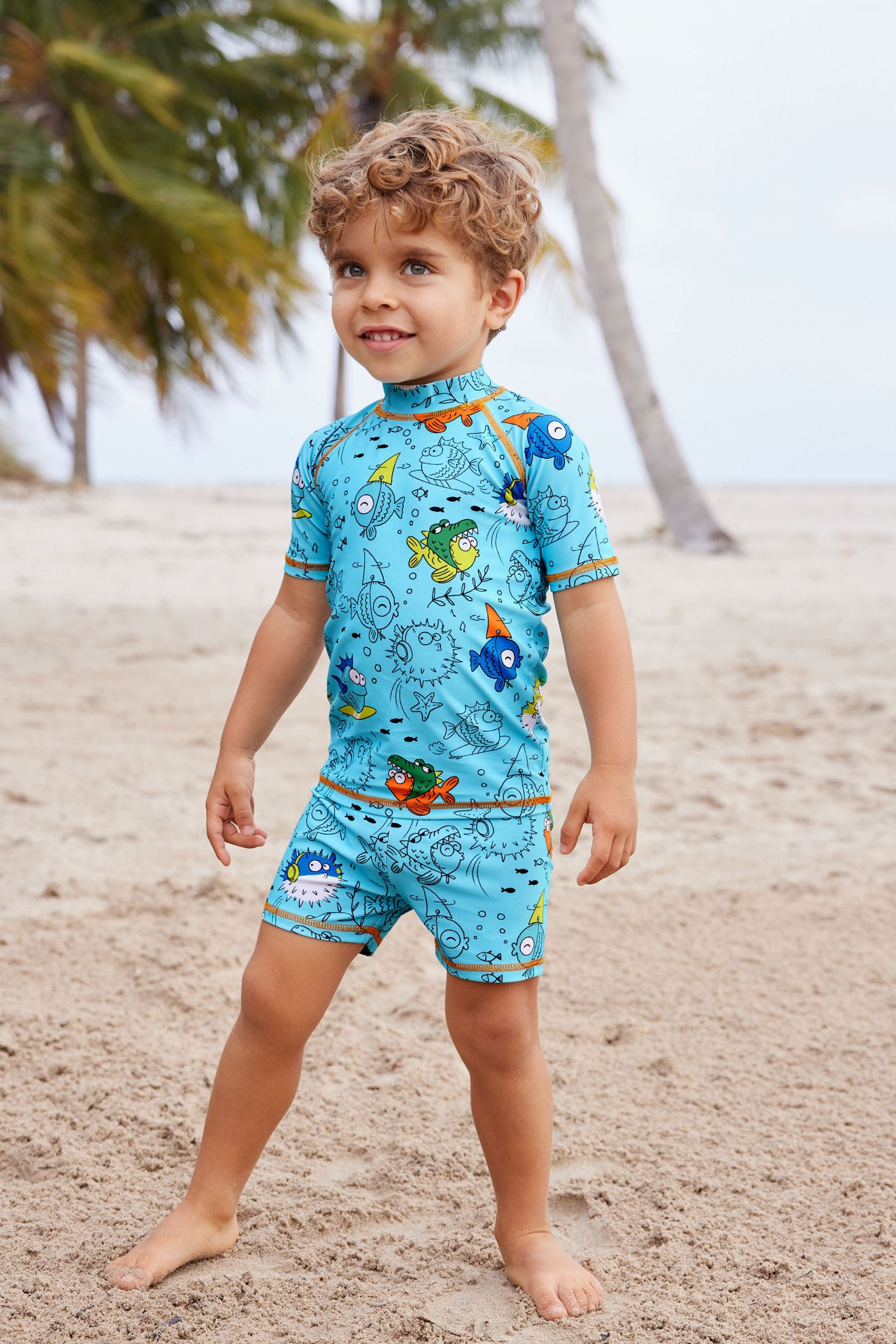 Blue Puffer Fish Sunsafe Top and Shorts Set (3mths-7yrs)