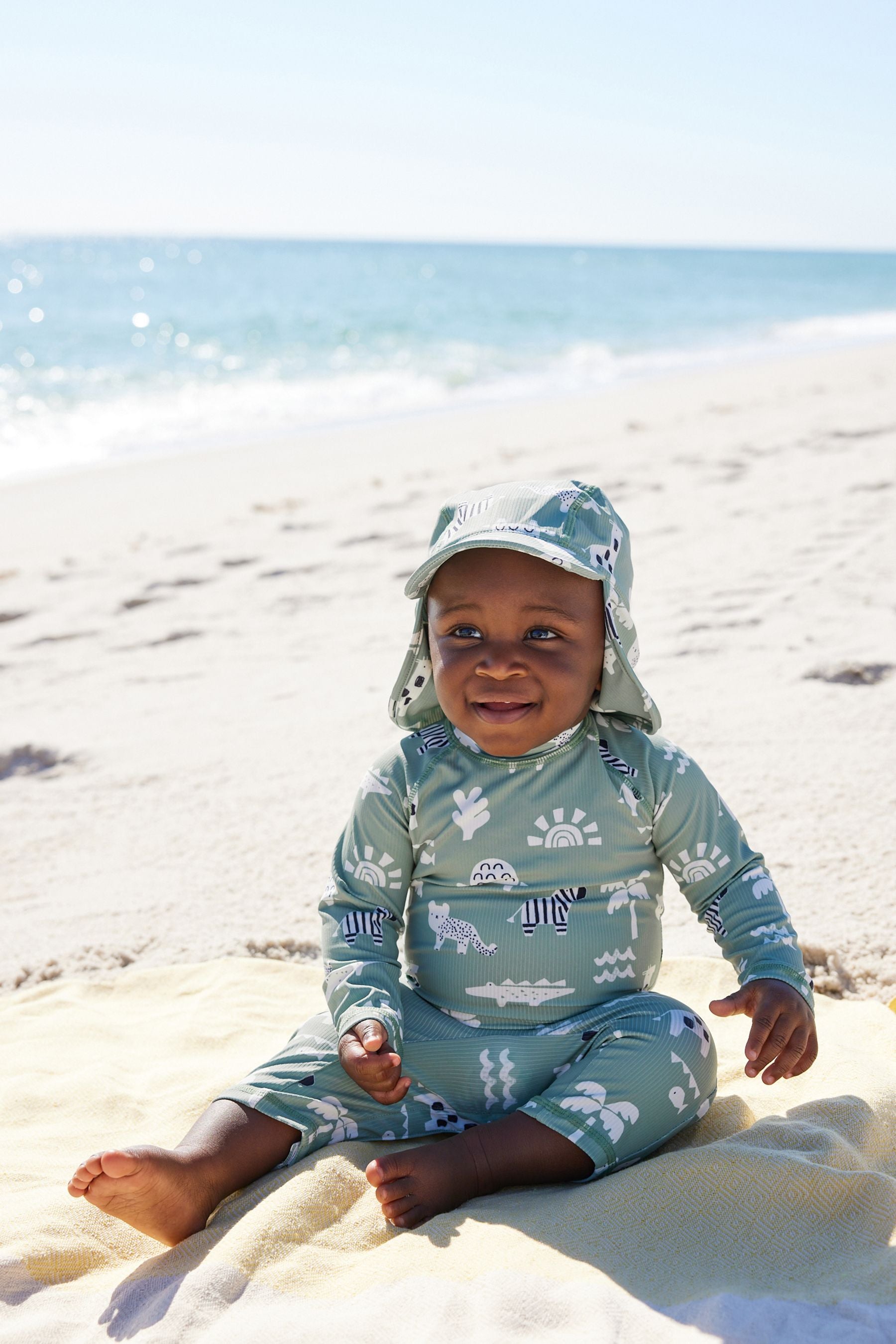 Sage Green Sunsafe Swimsuit & Hat 2 Piece Set (3mths-7yrs)