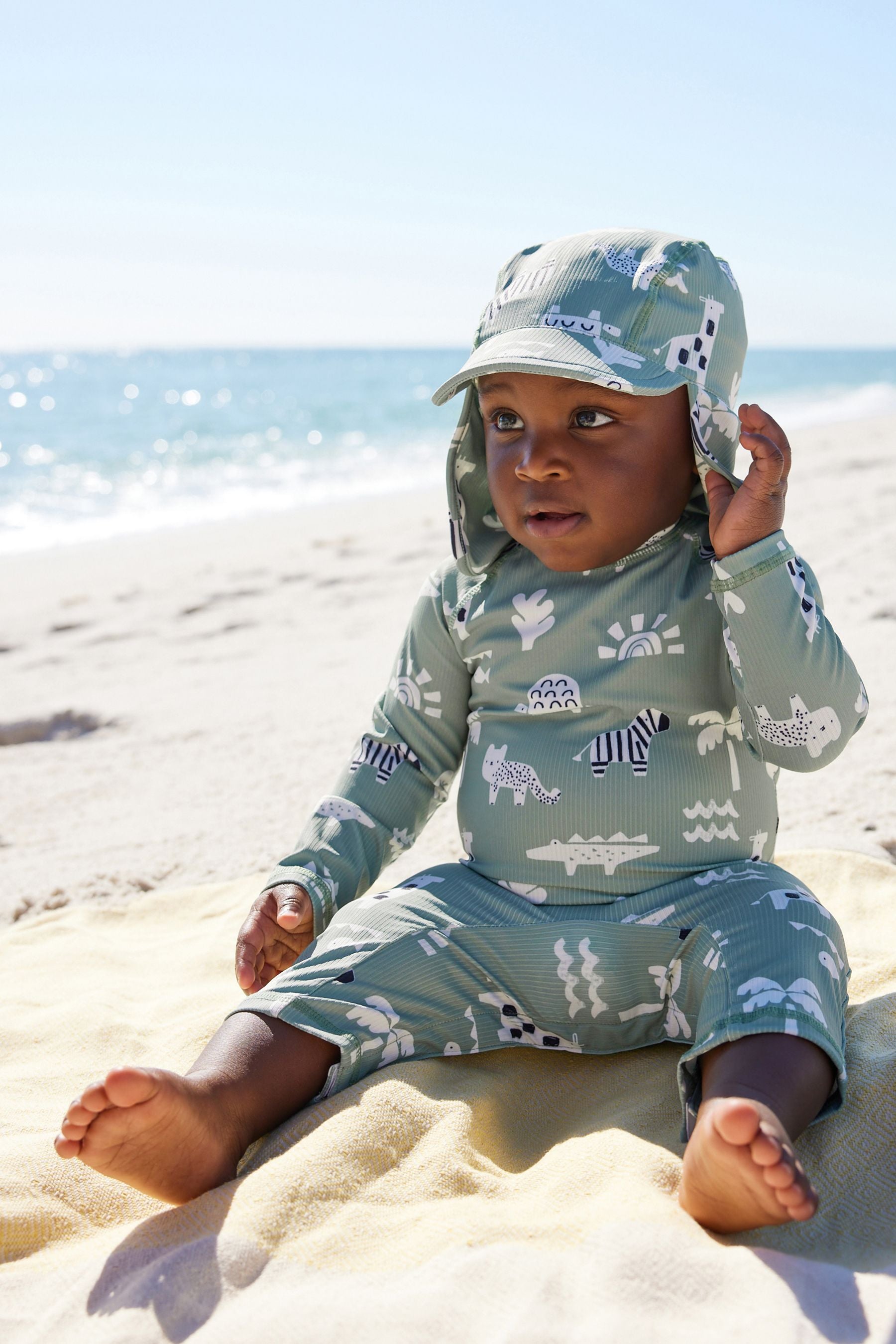 Sage Green Sunsafe Swimsuit & Hat 2 Piece Set (3mths-7yrs)