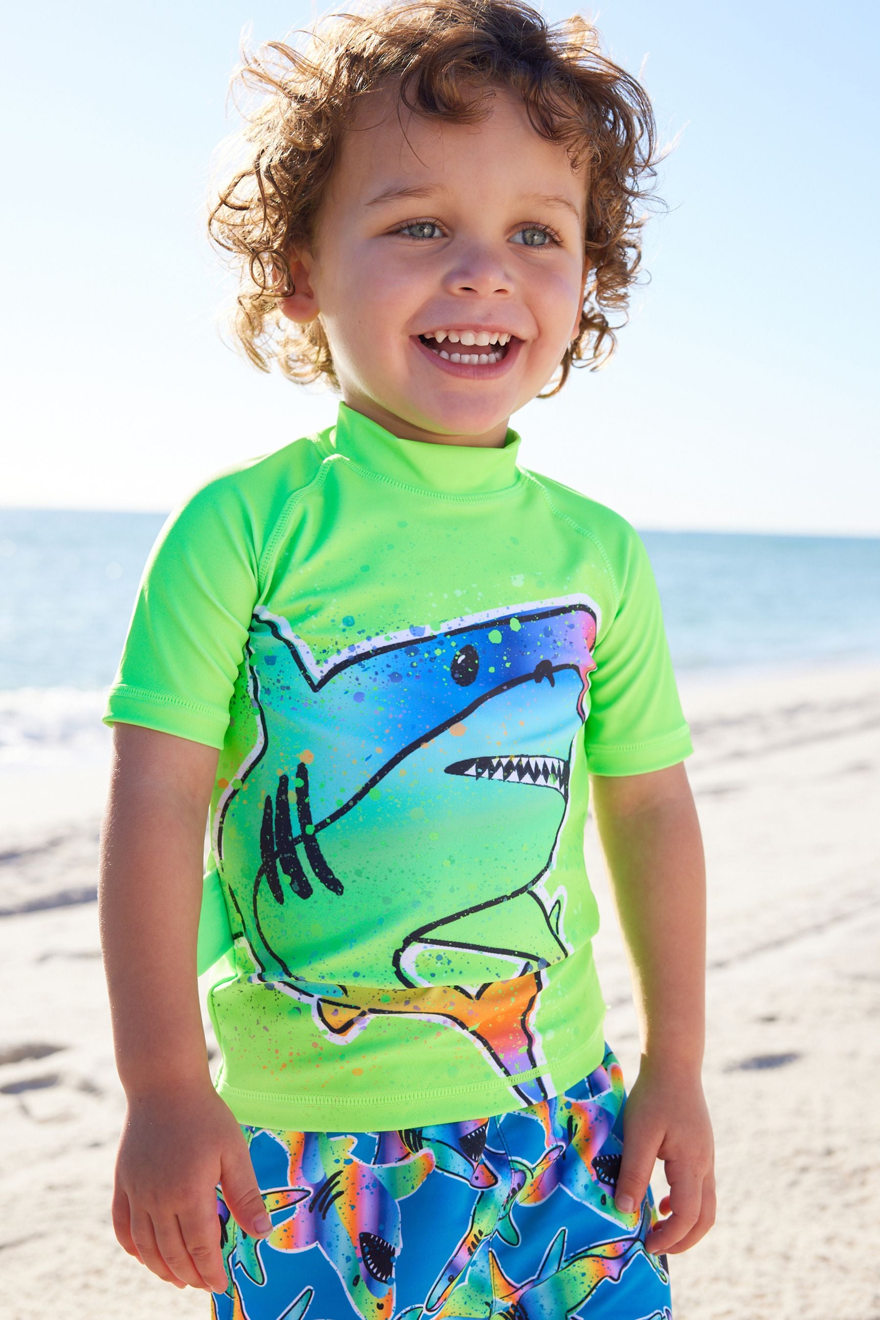 Green Rainbow Shark Sunsafe Top and Shorts Set (3mths-7yrs)