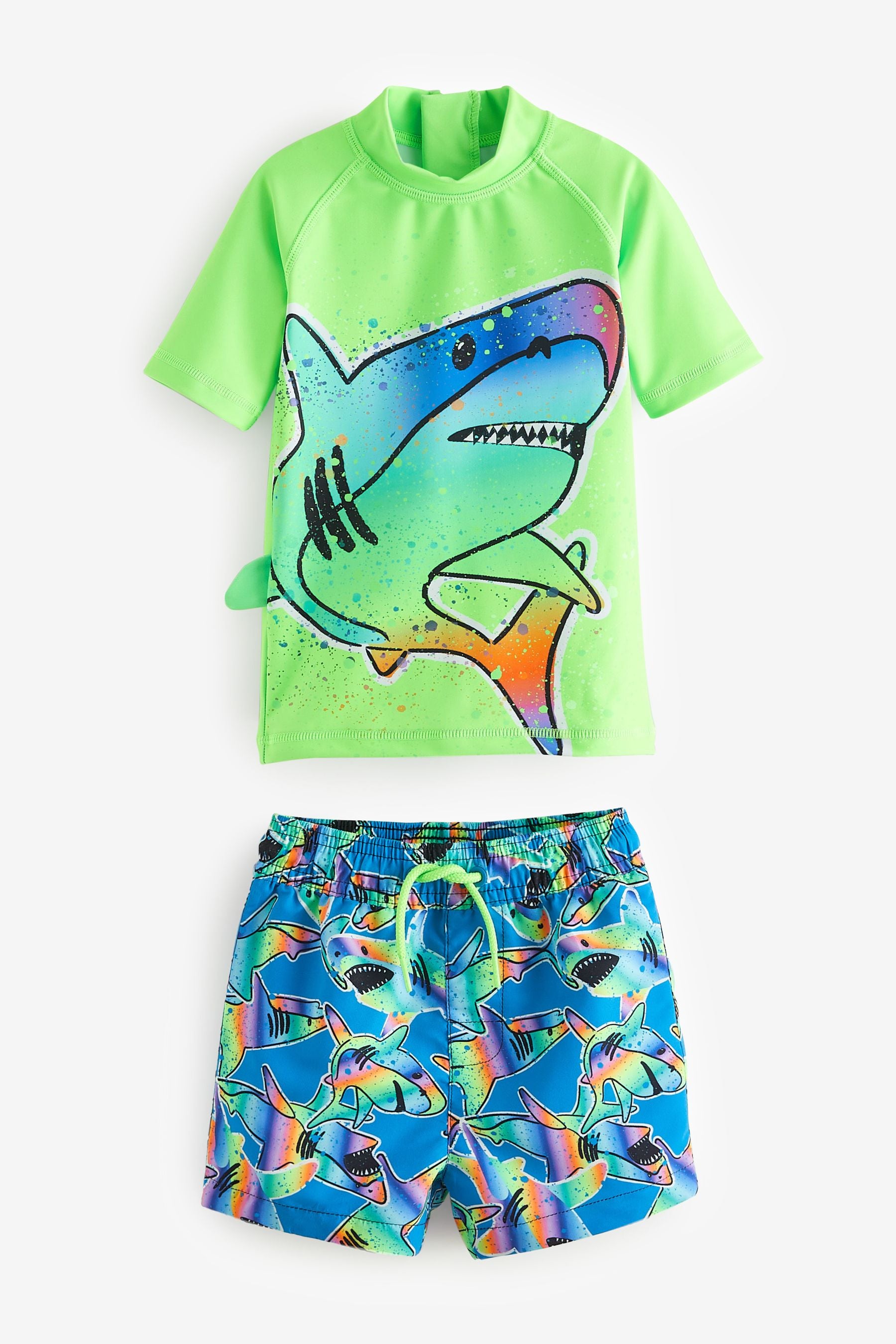 Green Rainbow Shark Sunsafe Top and Shorts Set (3mths-7yrs)