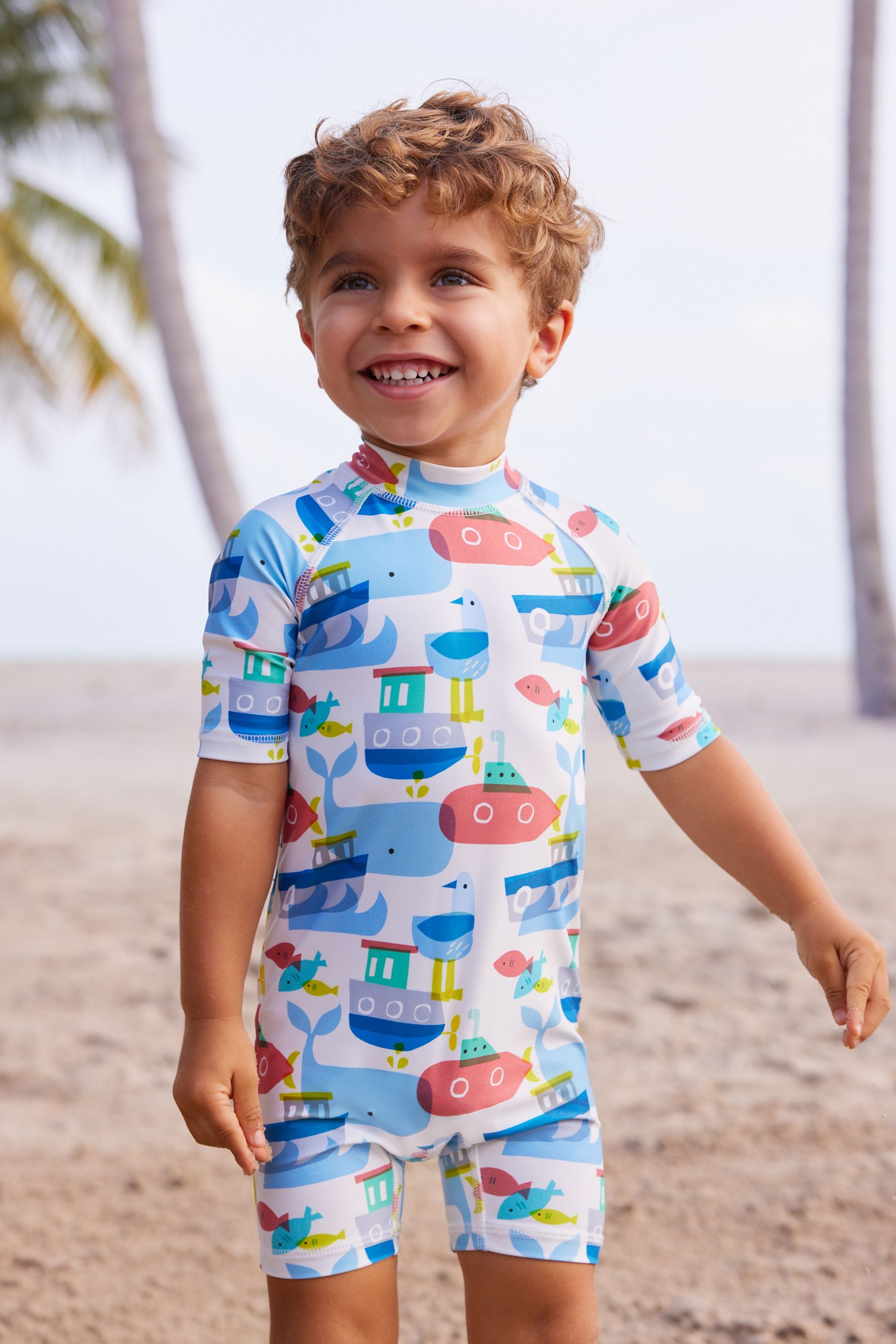 Blue Red Submarines Sunsafe All-In-One Swimsuit (3mths-7yrs)