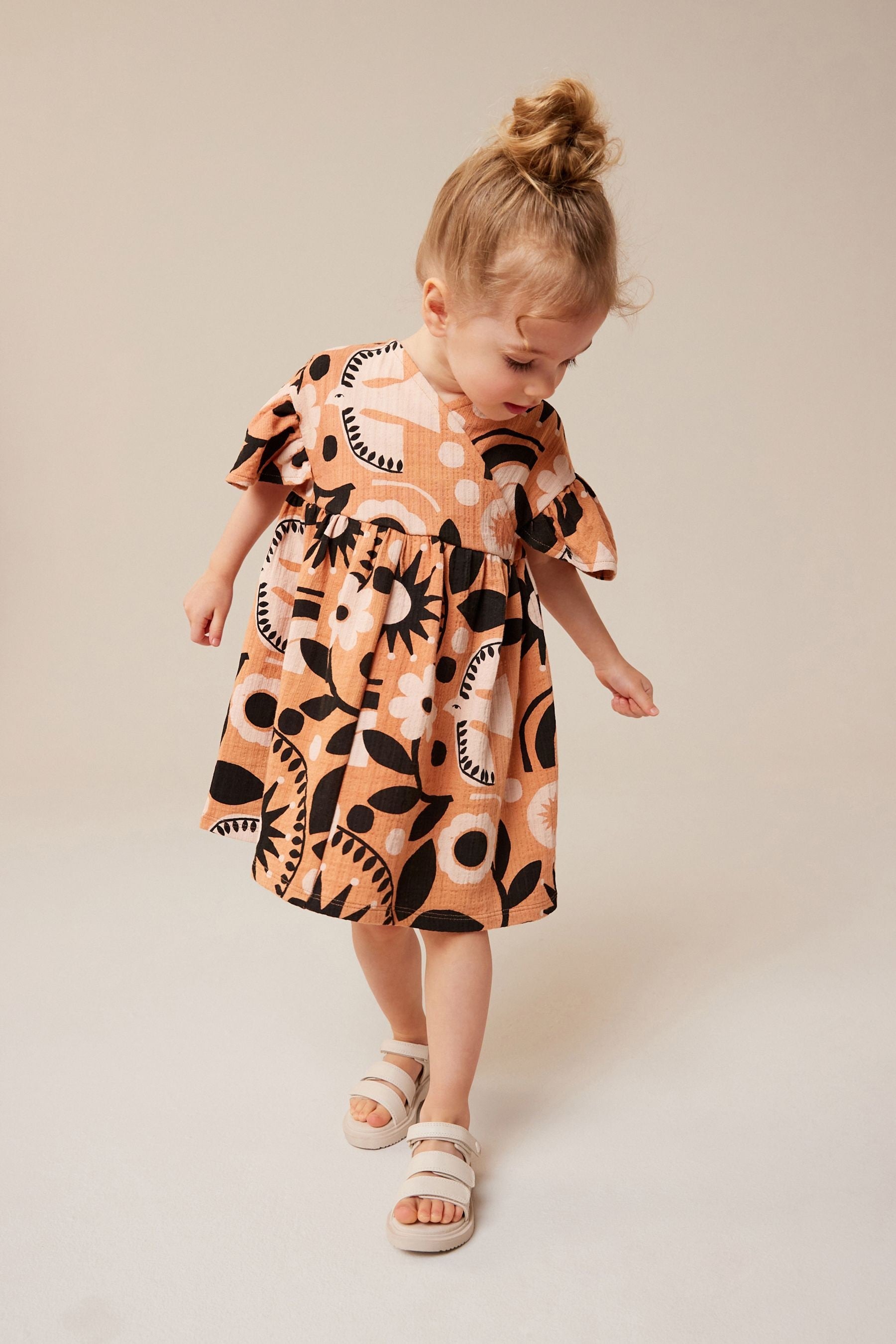 Brown Short Sleeeve Wrap Dress (3mths-7yrs)