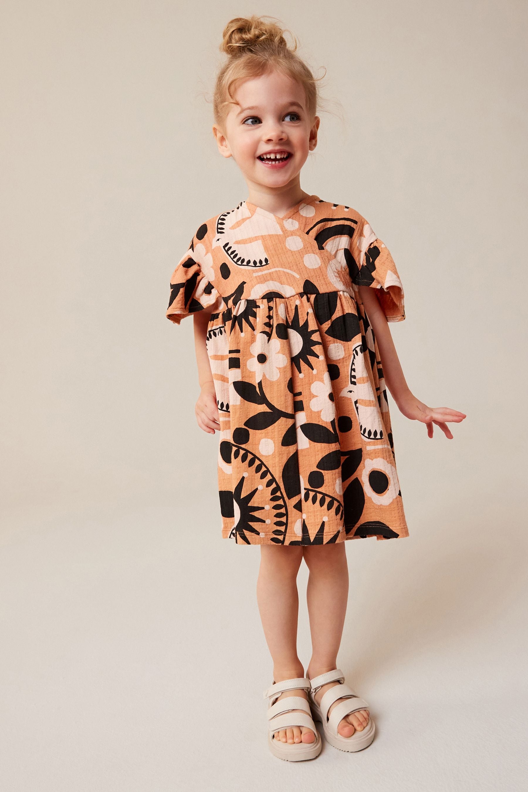 Brown Short Sleeeve Wrap Dress (3mths-7yrs)