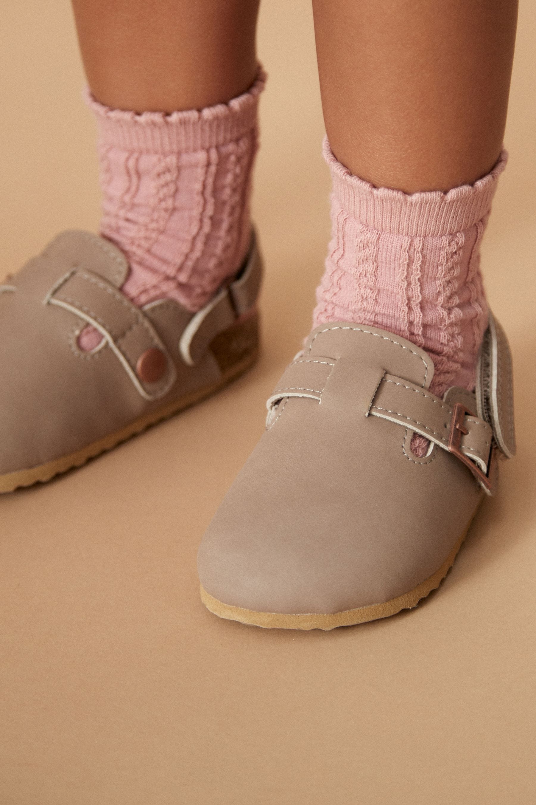 Brown Suede Leather Clogs with Touch Fastening