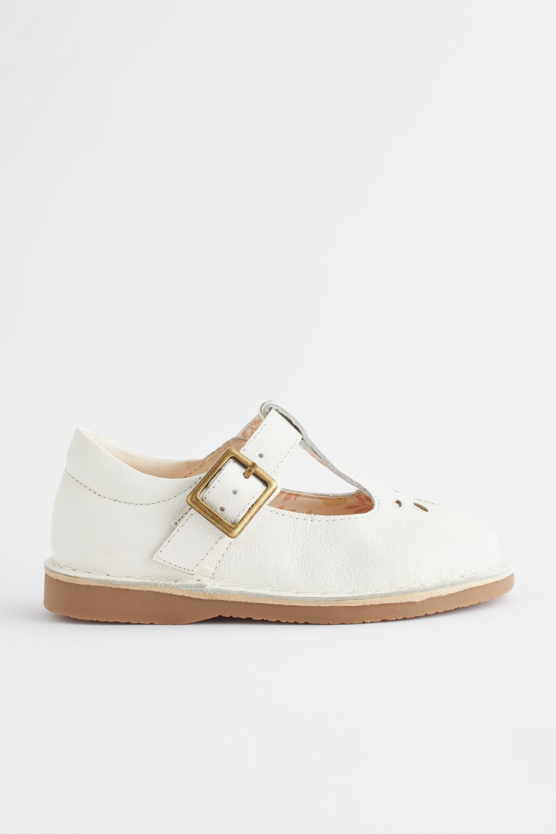 White Leather T-Bar Shoes