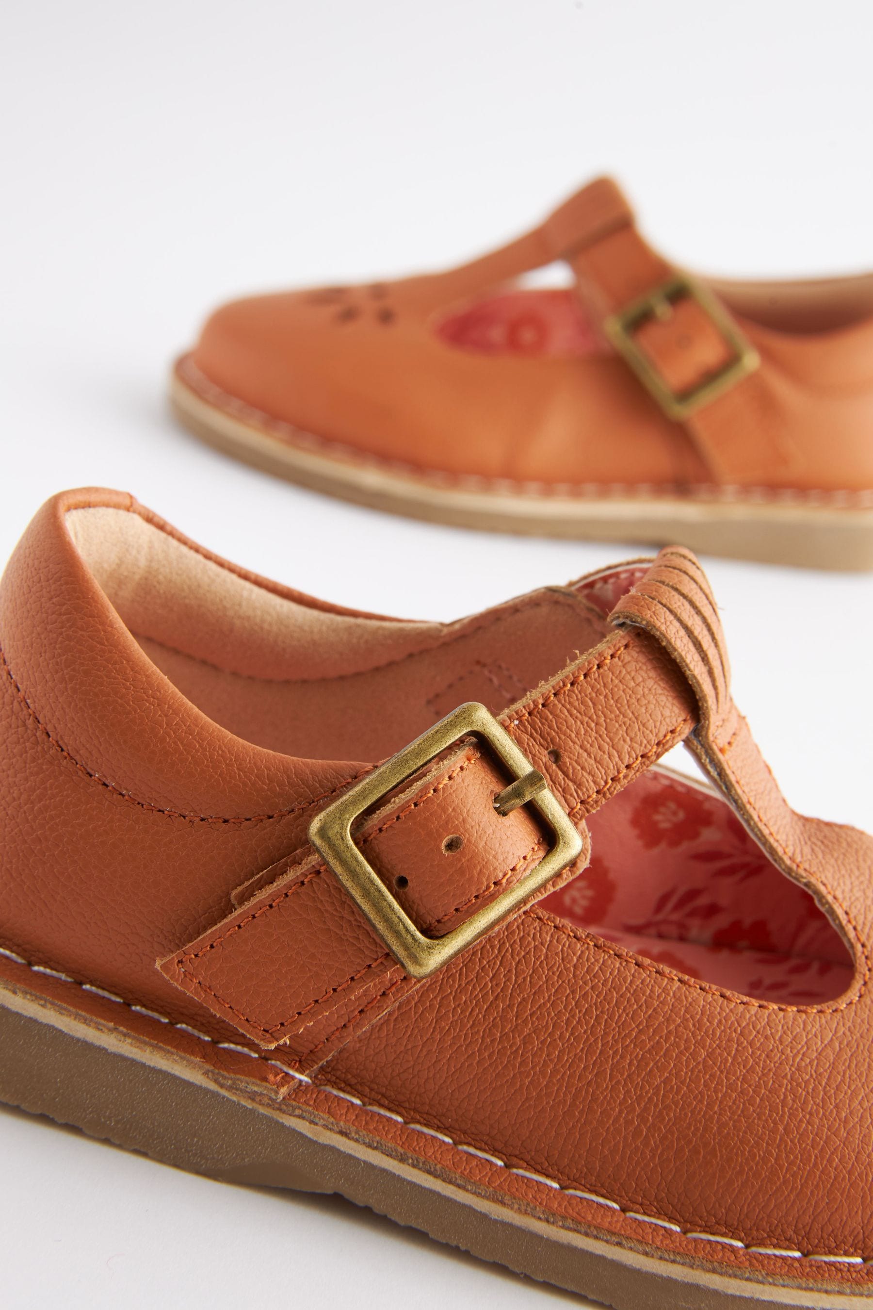 Tan Brown Leather T-Bar Shoes