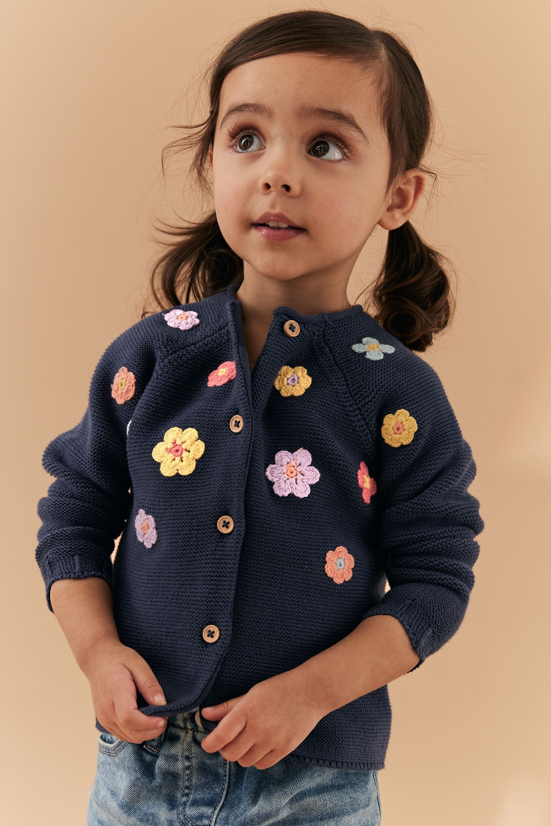 Navy Crochet Flower Cardigan (3mths-7yrs)