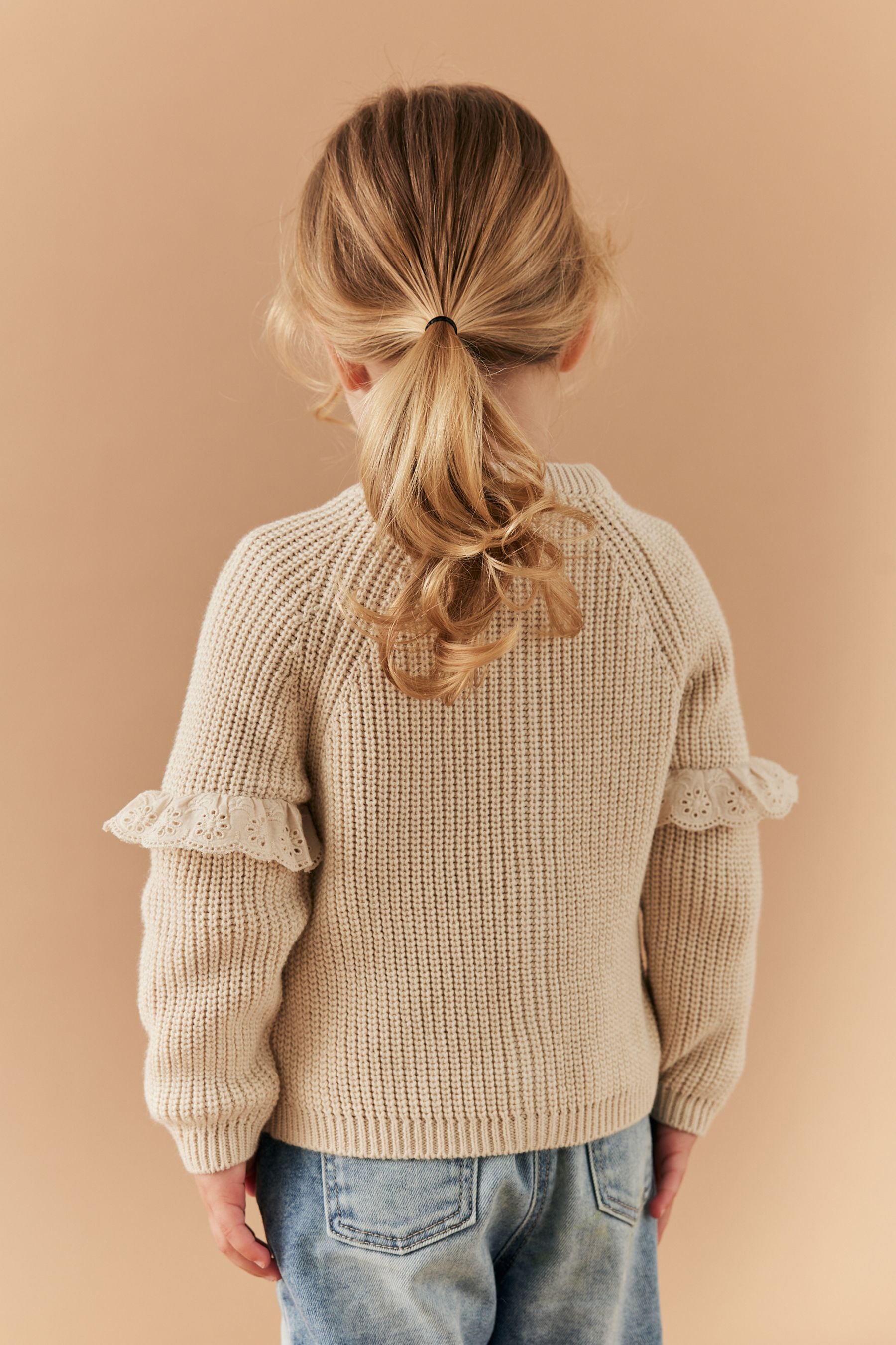 Ecru Cream Marl Broderie Frill Cardigan (3mths-7yrs)