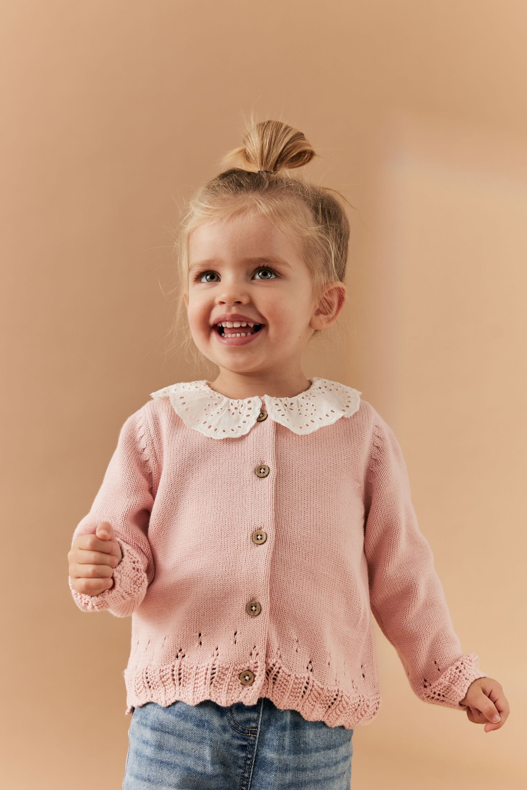 Pink Broderie Collar Cardigan (3mths-7yrs)