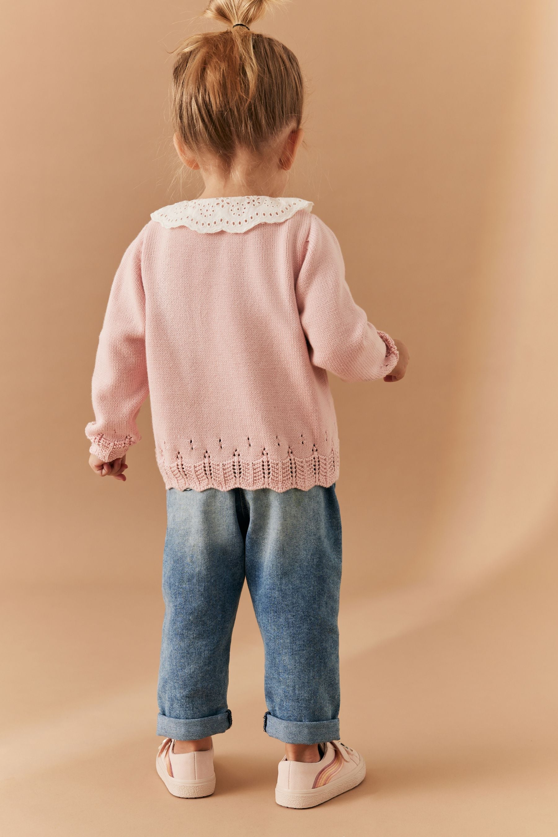 Pink Broderie Collar Cardigan (3mths-7yrs)