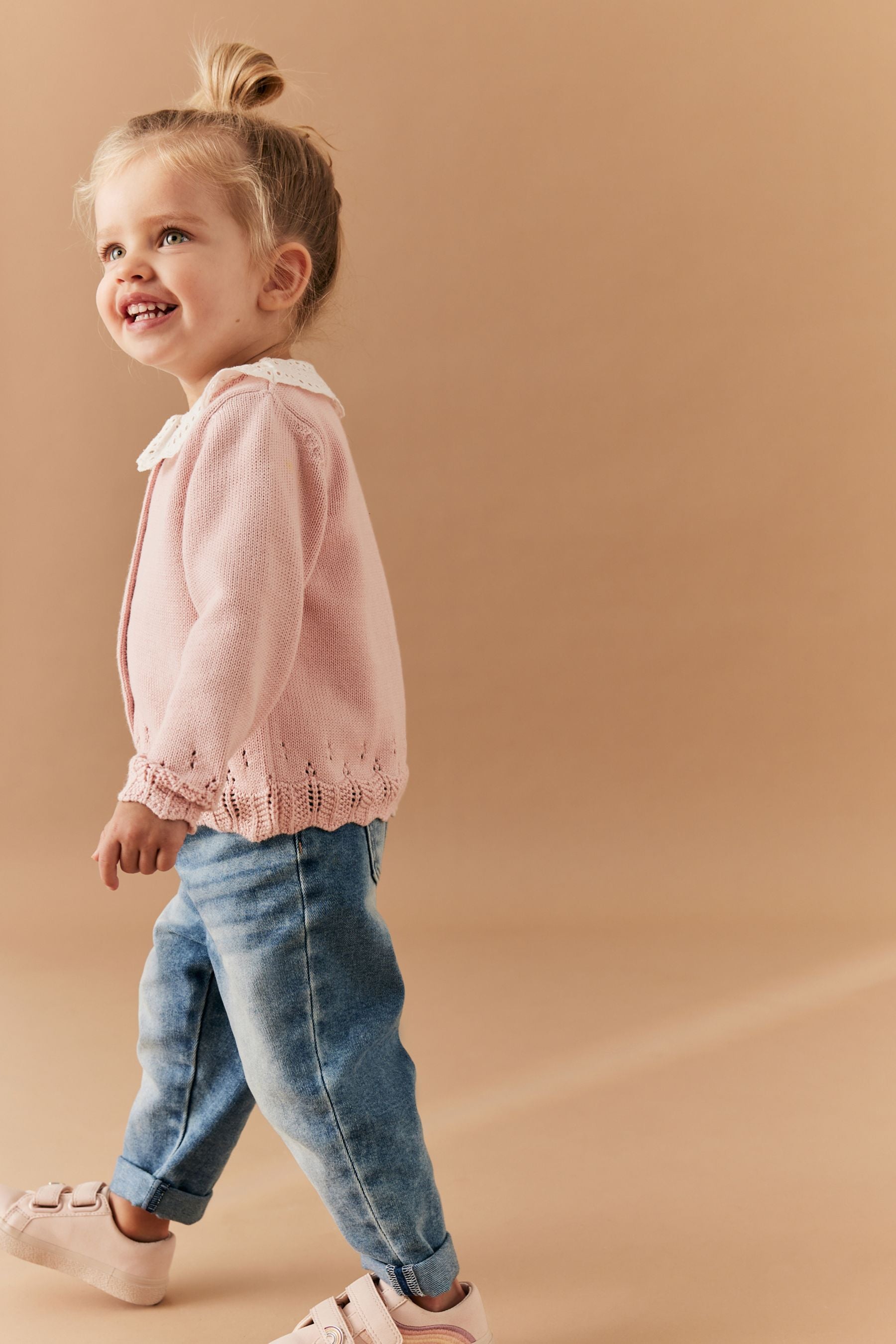 Pink Broderie Collar Cardigan (3mths-7yrs)