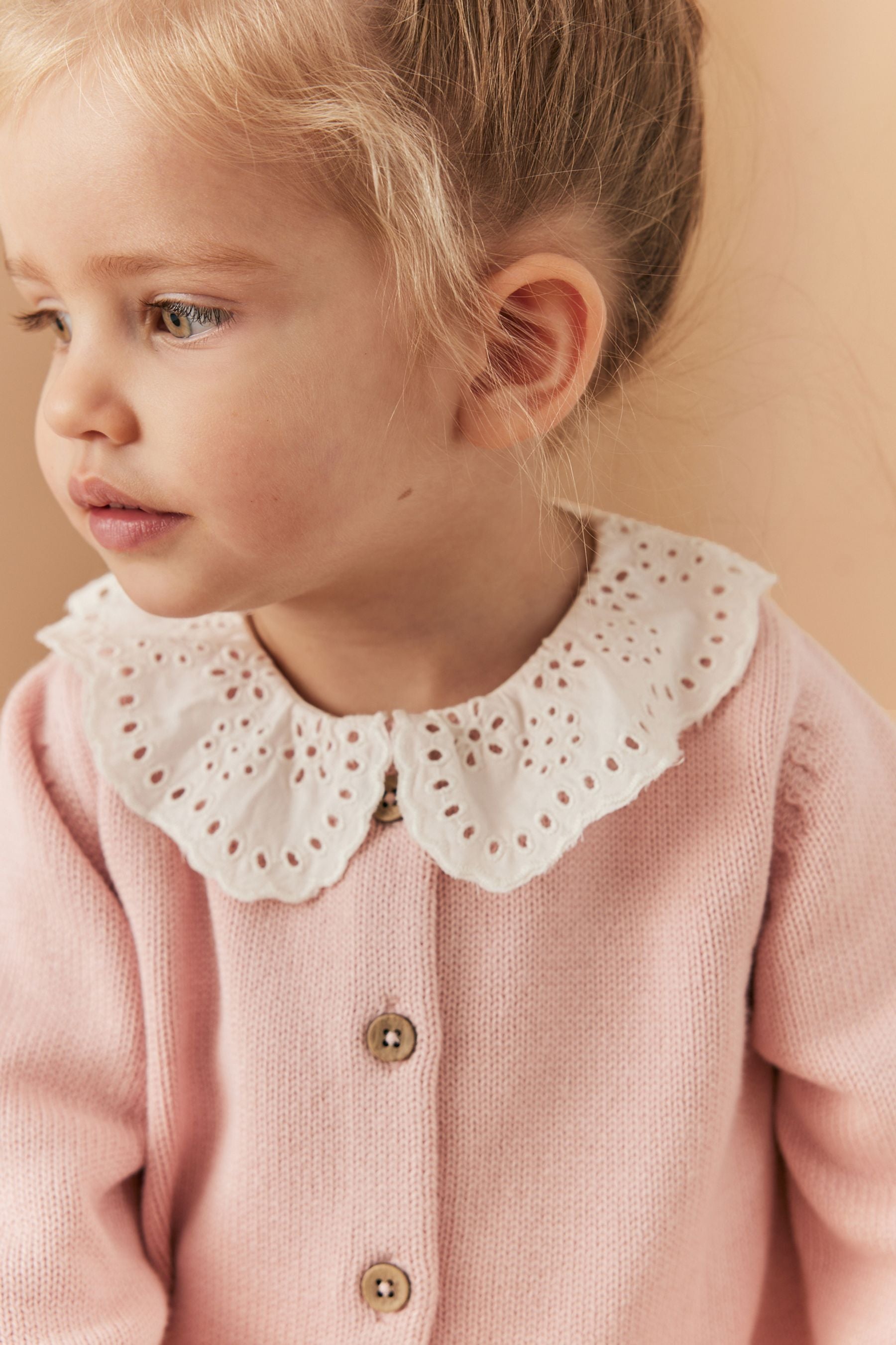 Pink Broderie Collar Cardigan (3mths-7yrs)