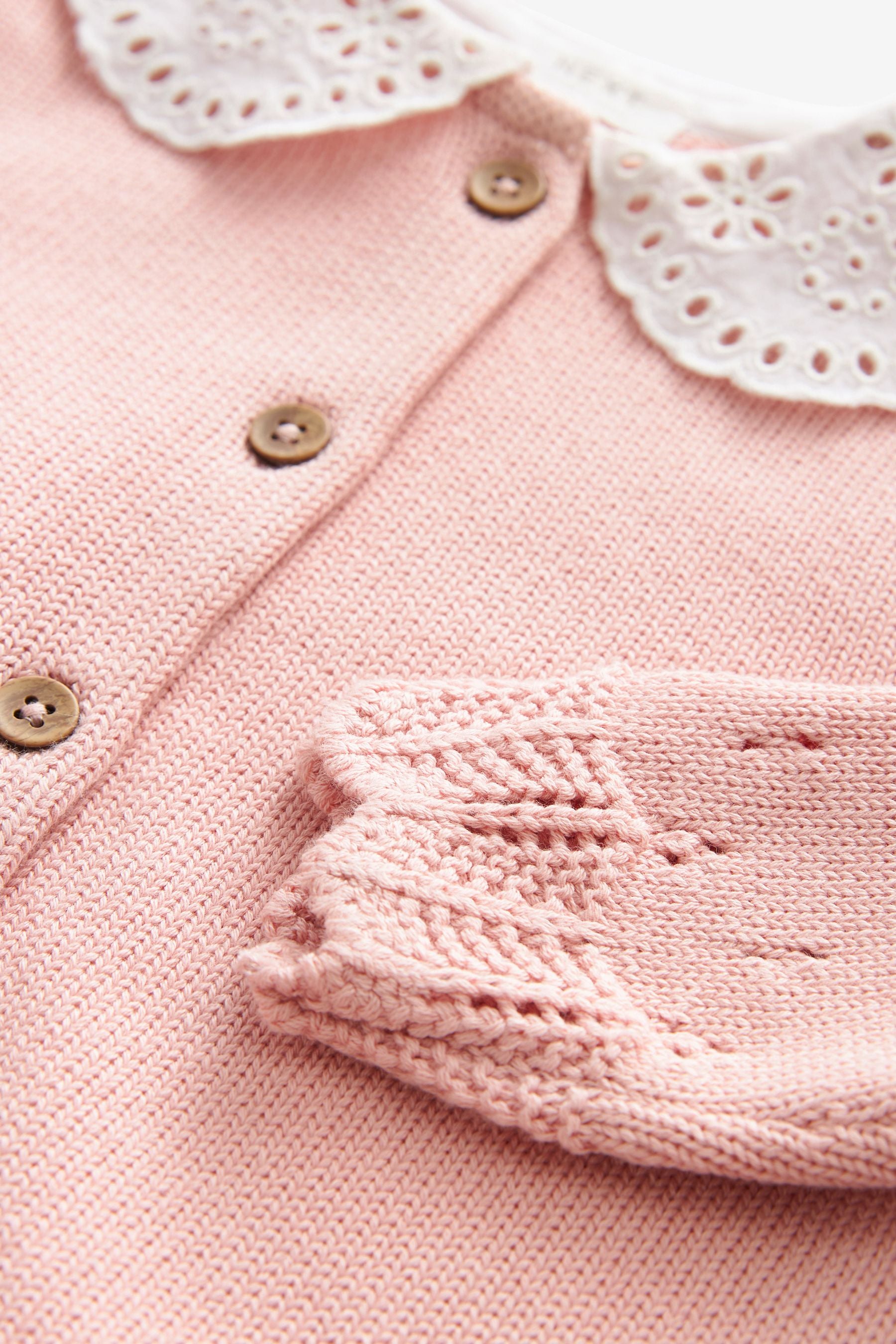 Pink Broderie Collar Cardigan (3mths-7yrs)