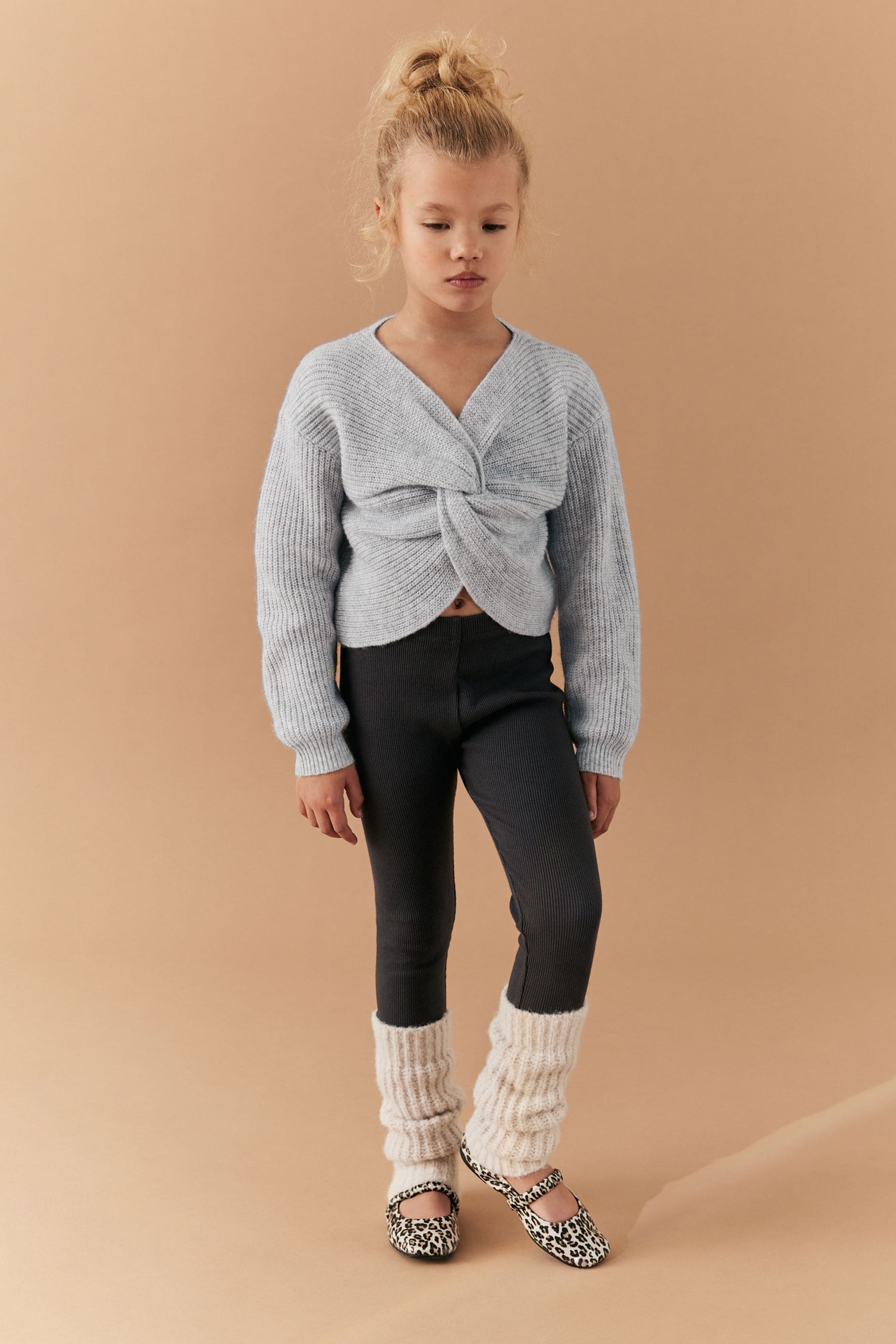 Grey Knitted Twist Front Jumper (5-16yrs)