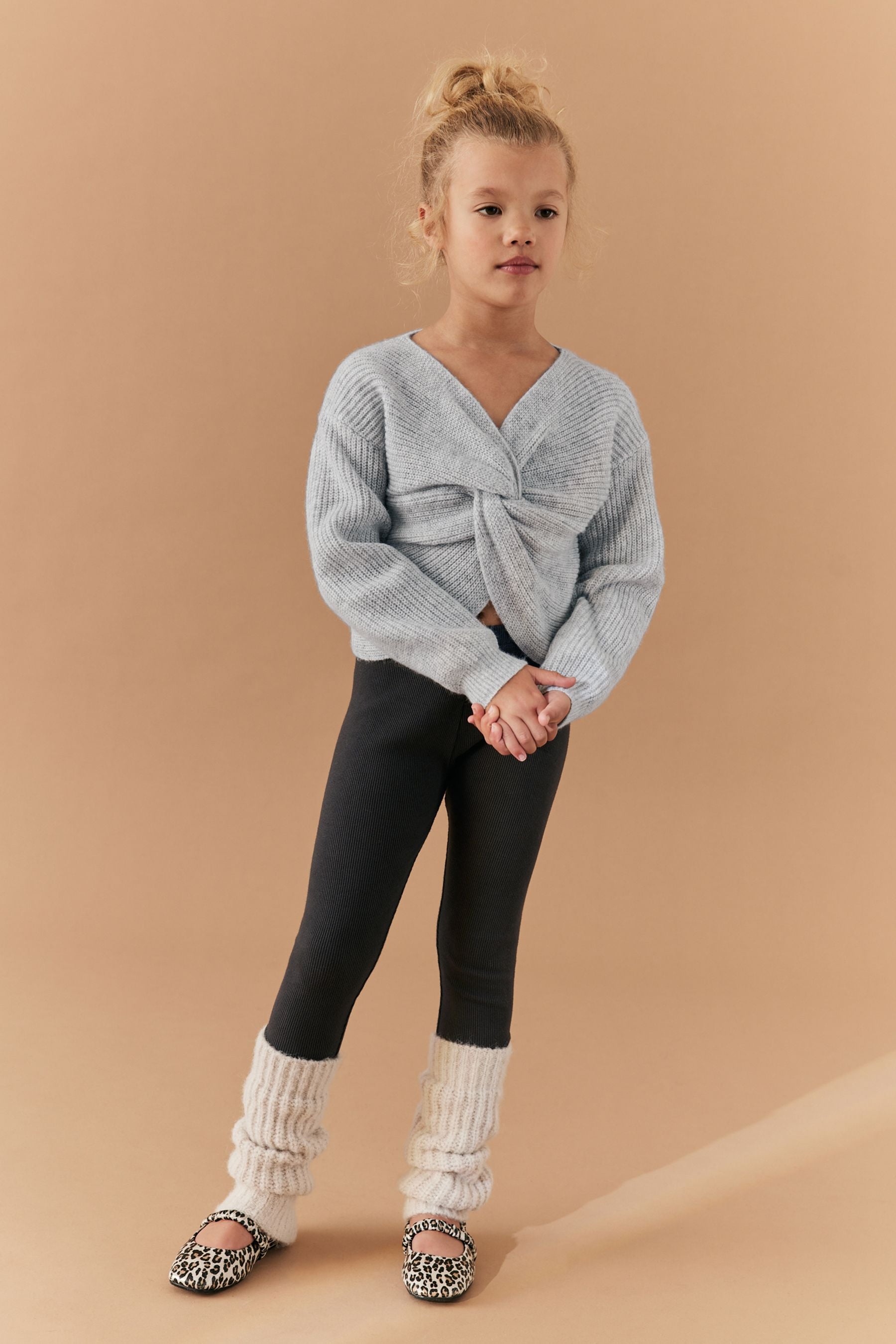 Grey Knitted Twist Front Jumper (5-16yrs)