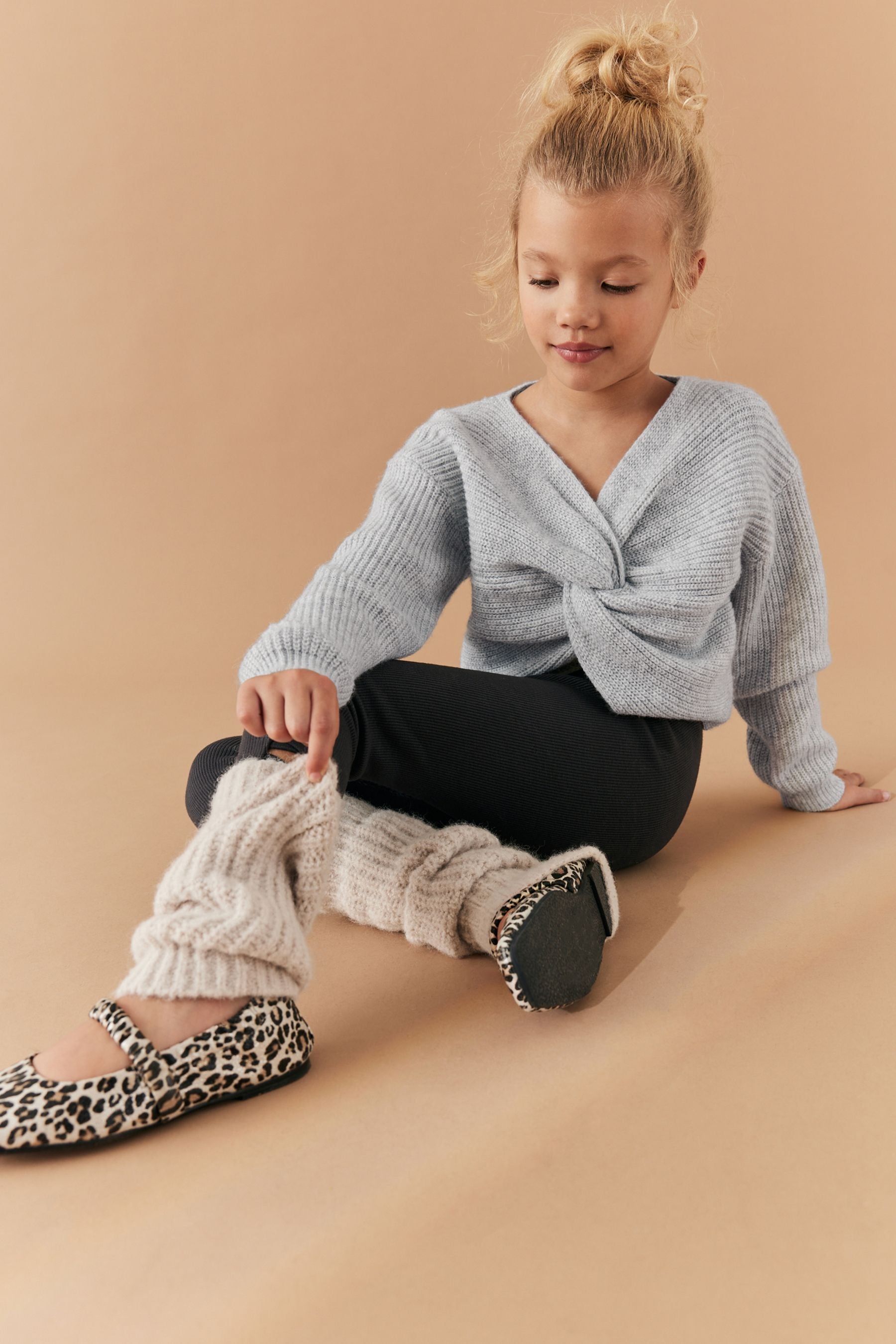 Grey Knitted Twist Front Jumper (5-16yrs)