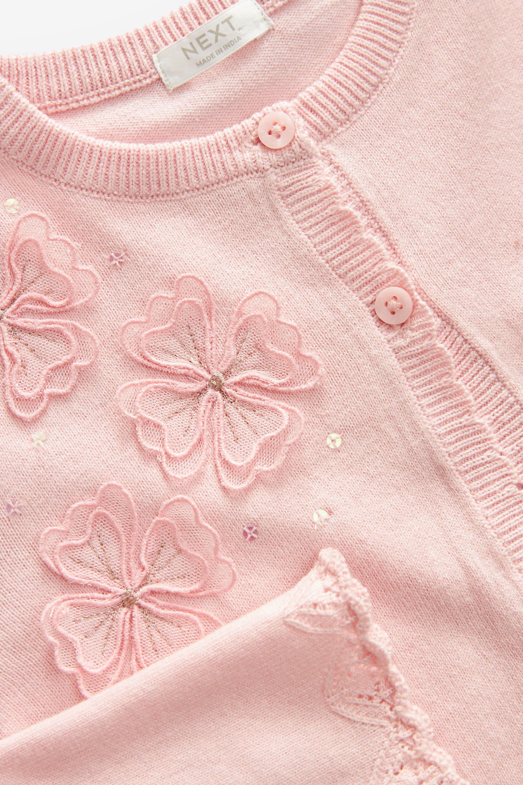 Pink Sequin Flower Shrug Cardigan (3mths-16yrs)