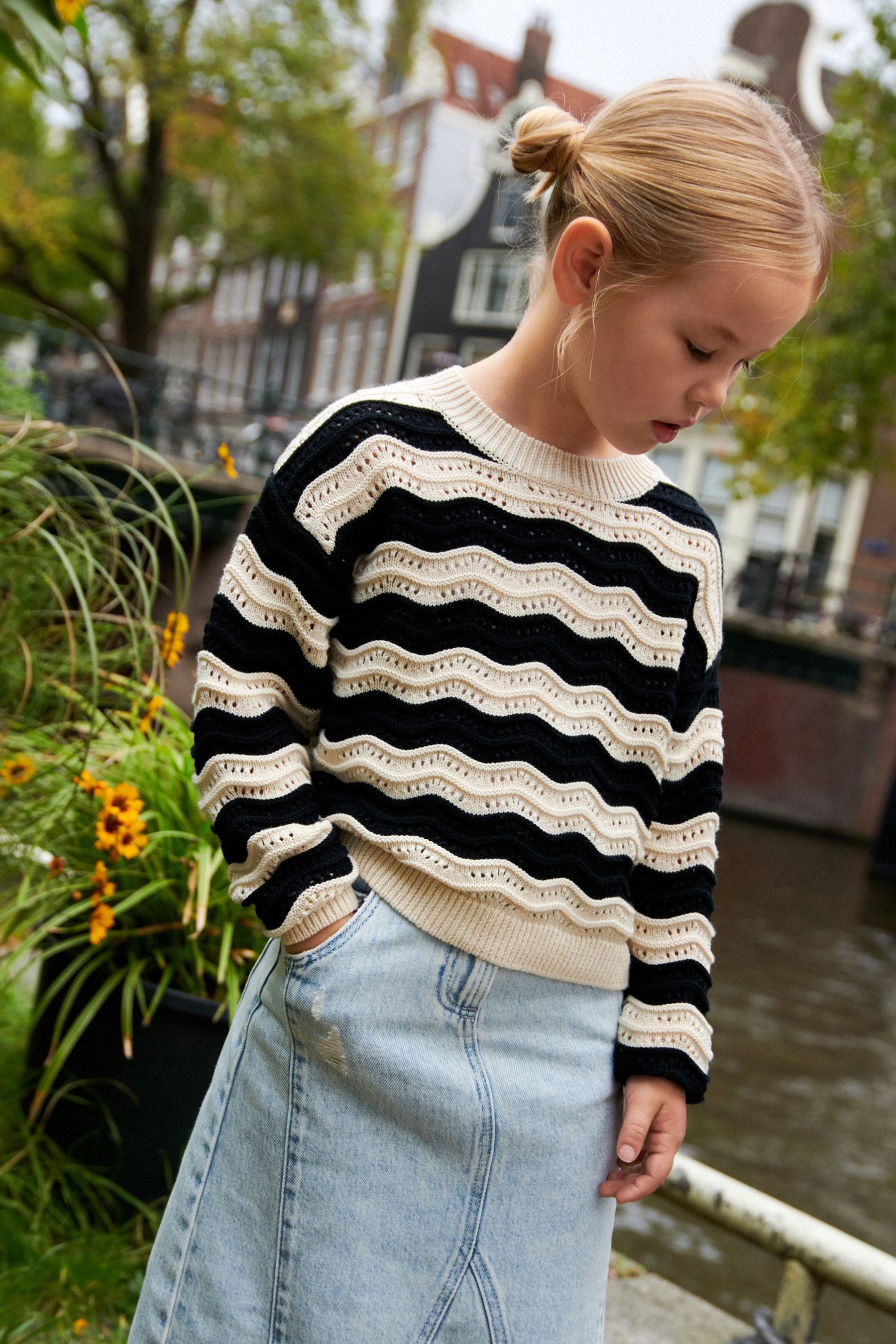 Monochrome Stripe Knitted Jumper (3-16yrs)