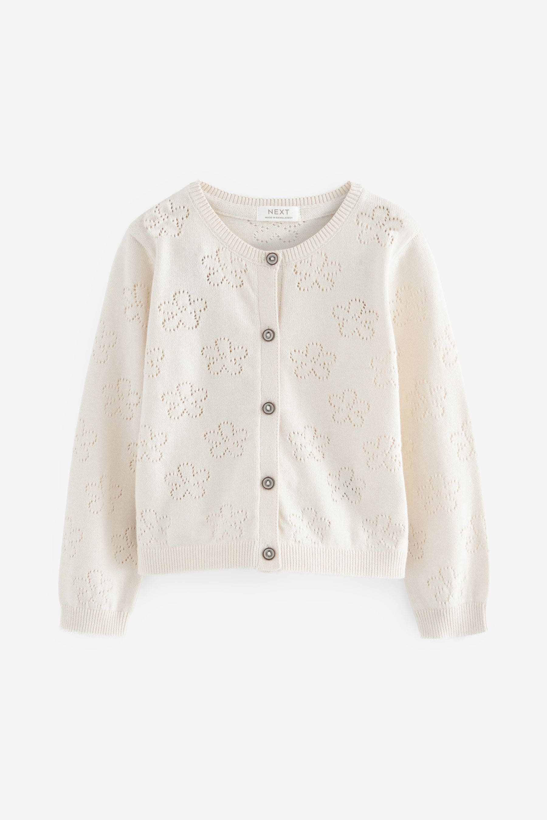 Ecru Cream Marl Flower Pointelle Cardigan (3mths-10yrs)