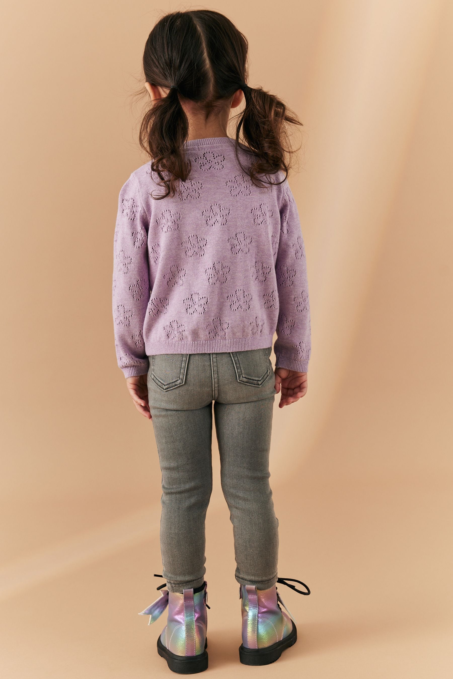 Lilac Purple Flower Pointelle Cardigan (3mths-10yrs)