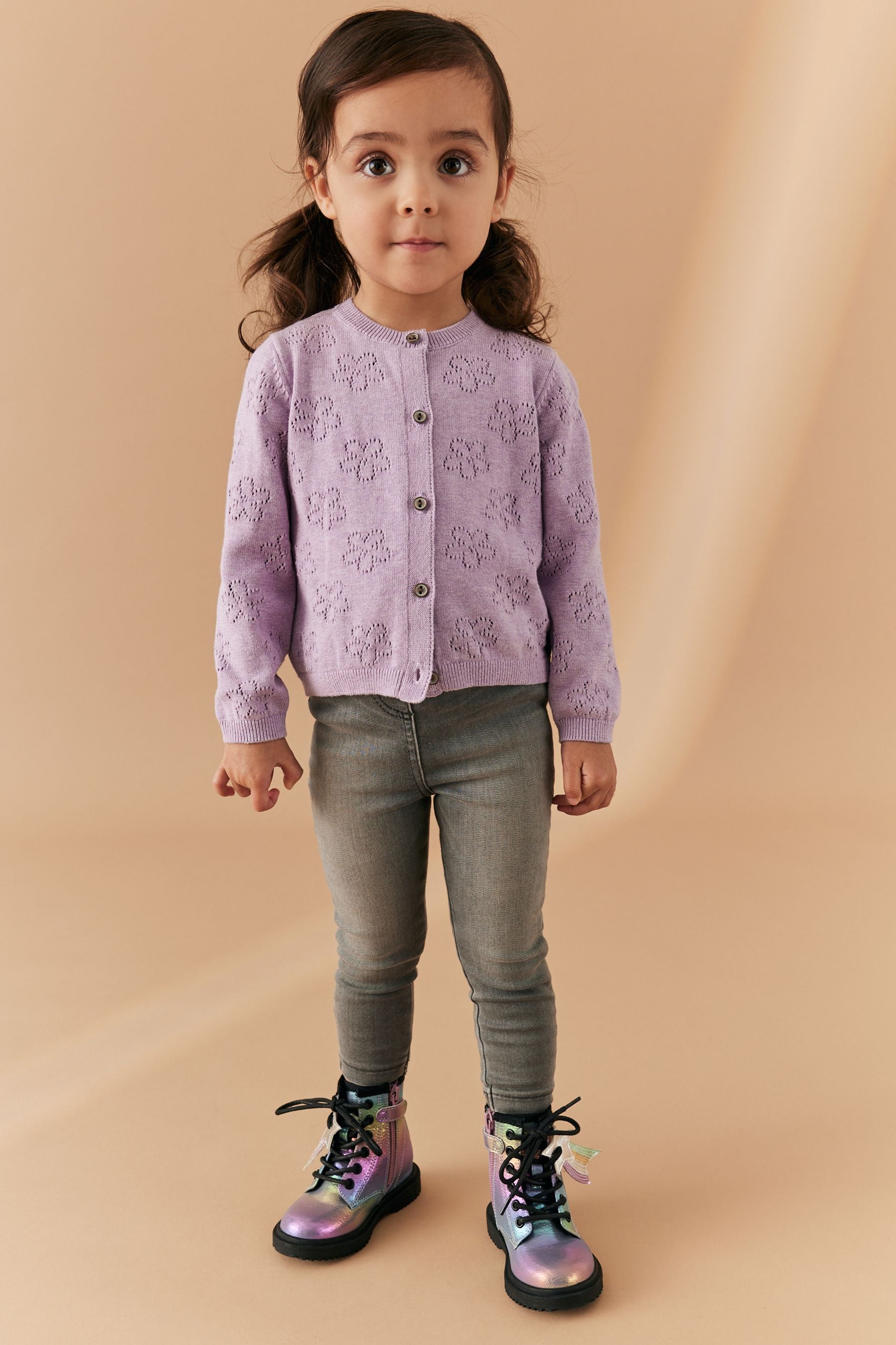 Lilac Purple Flower Pointelle Cardigan (3mths-10yrs)