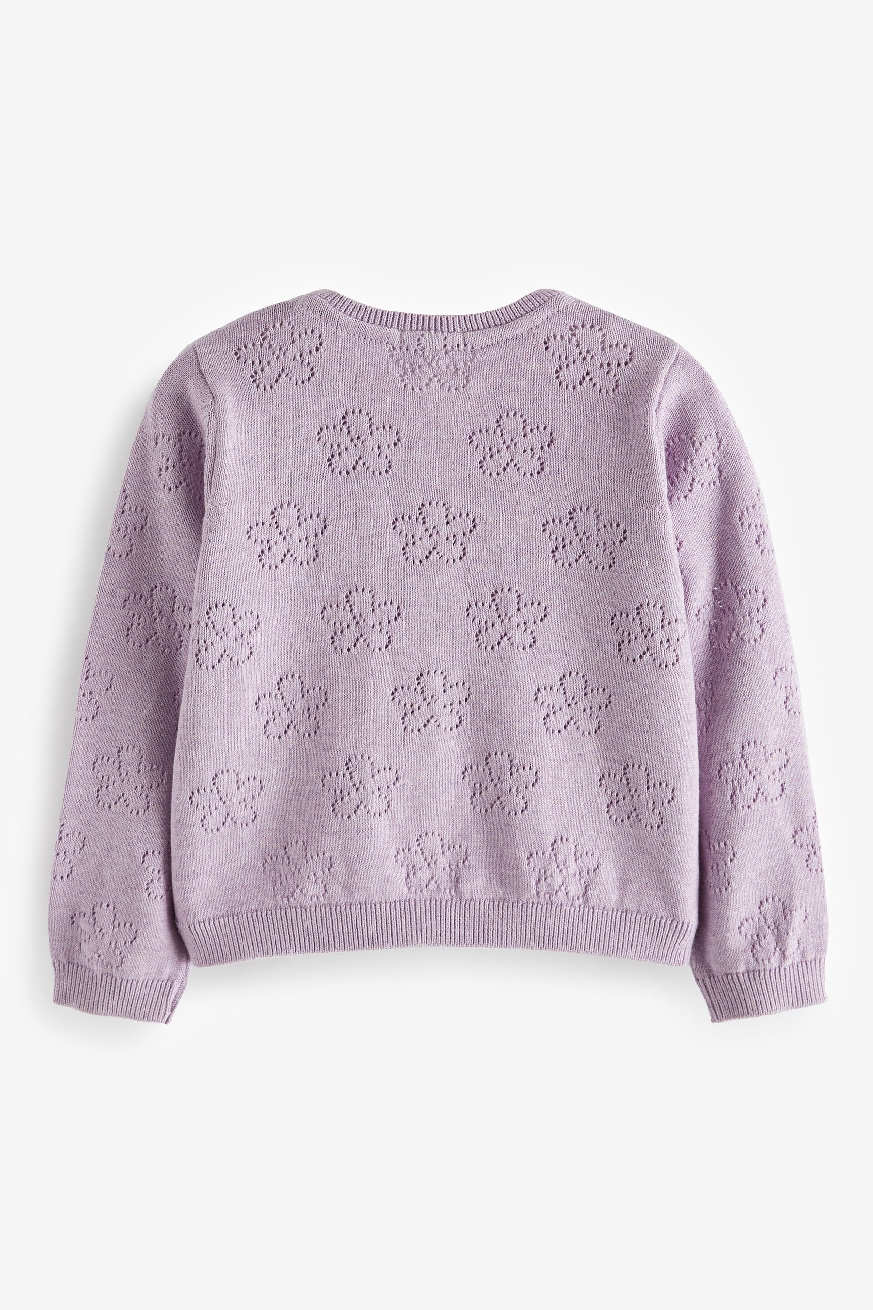 Lilac Purple Flower Pointelle Cardigan (3mths-10yrs)