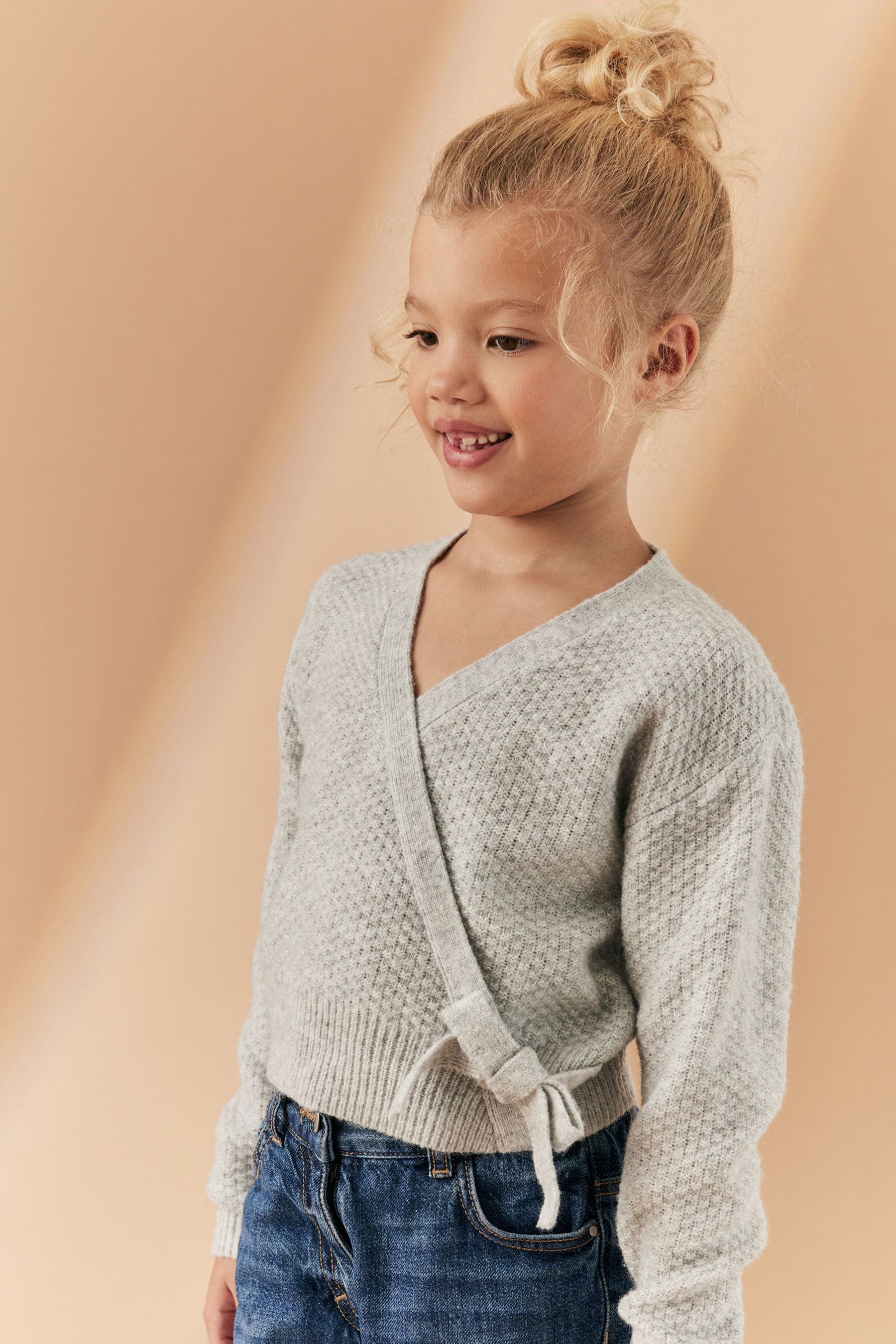 Grey Ballet Style Wrap Front Tie Jumper (3-16yrs)