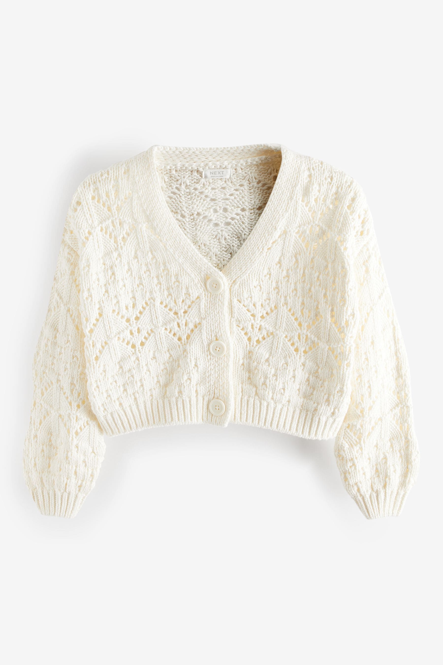 Ecru Cream Crochet V-Neck Cardigan (3-16yrs)