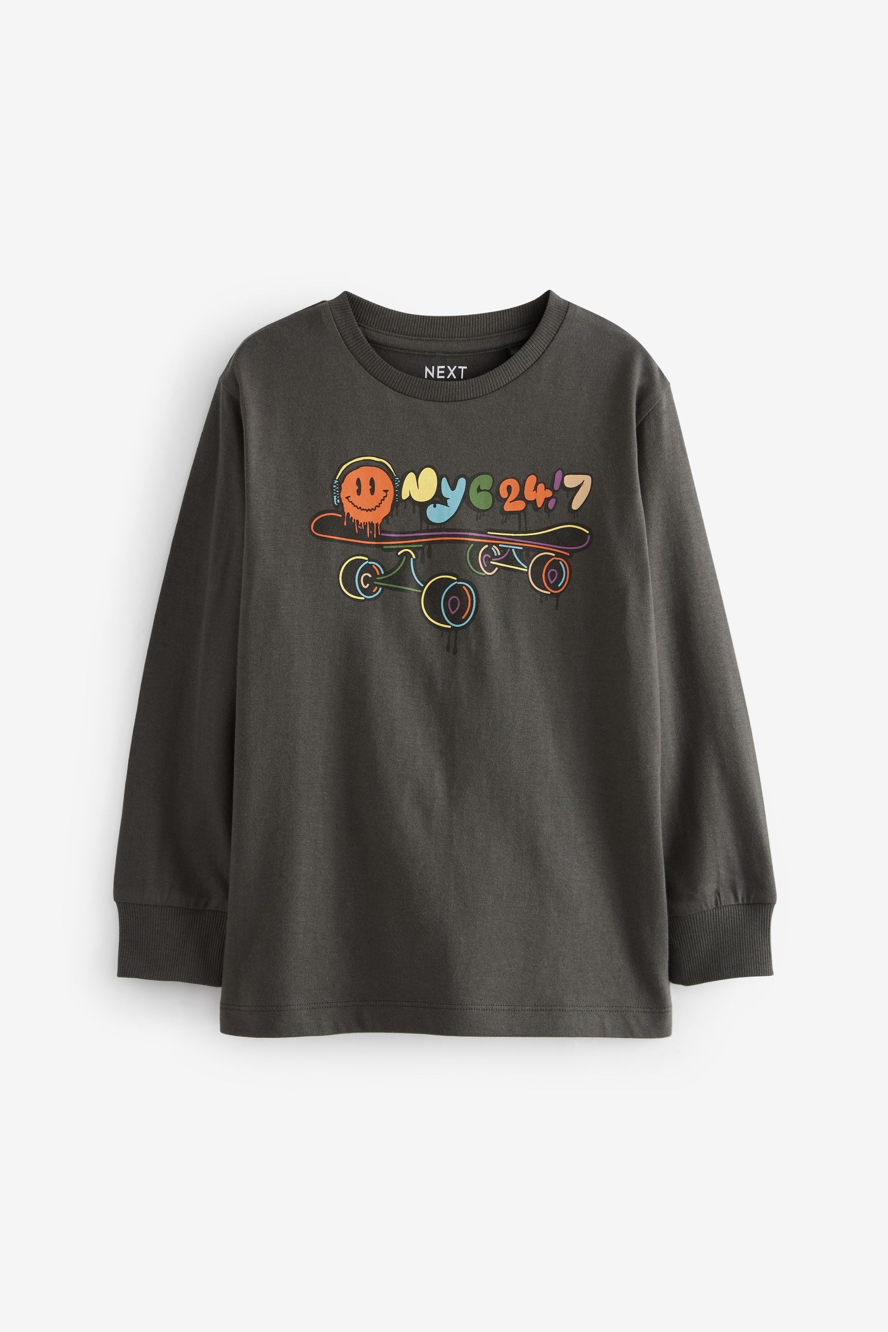 Grey Skate Long Sleeve Graphic T-Shirt (3-16yrs)