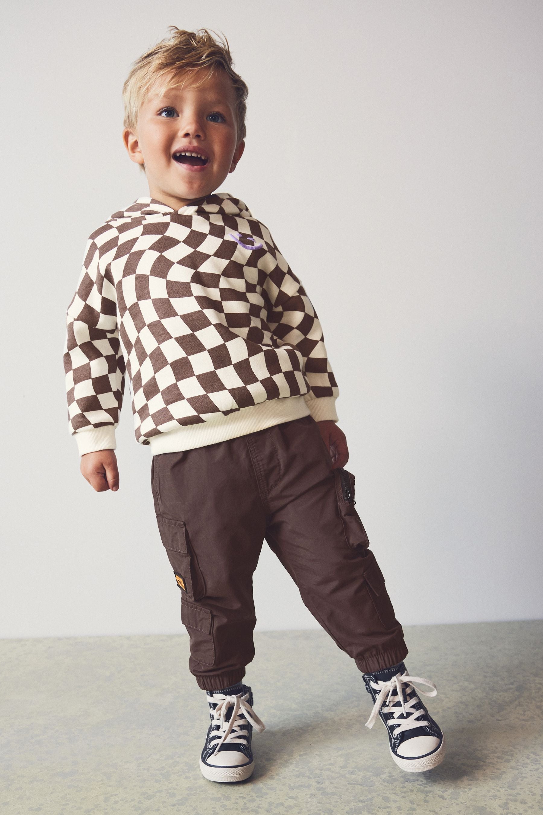 Brown/Cream Checkerboard Hoodie (3mths-7yrs)