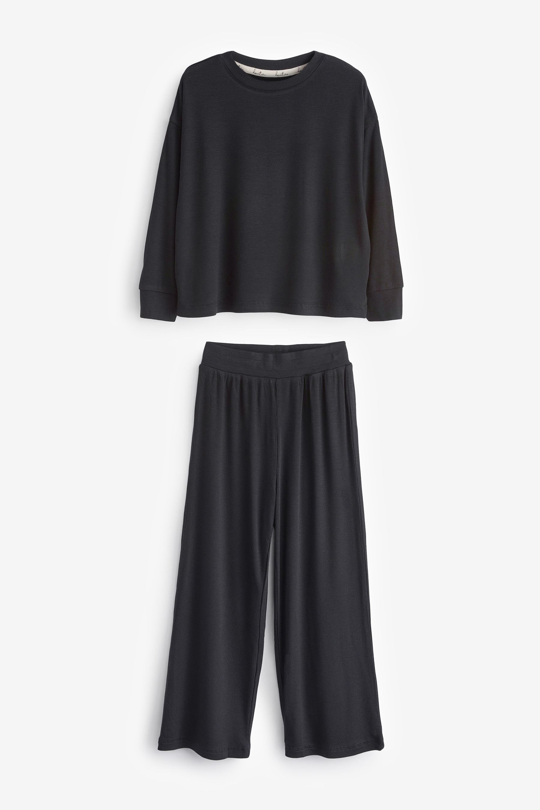 Black Ribbed Wide Leg Pyjamas (6-16yrs)