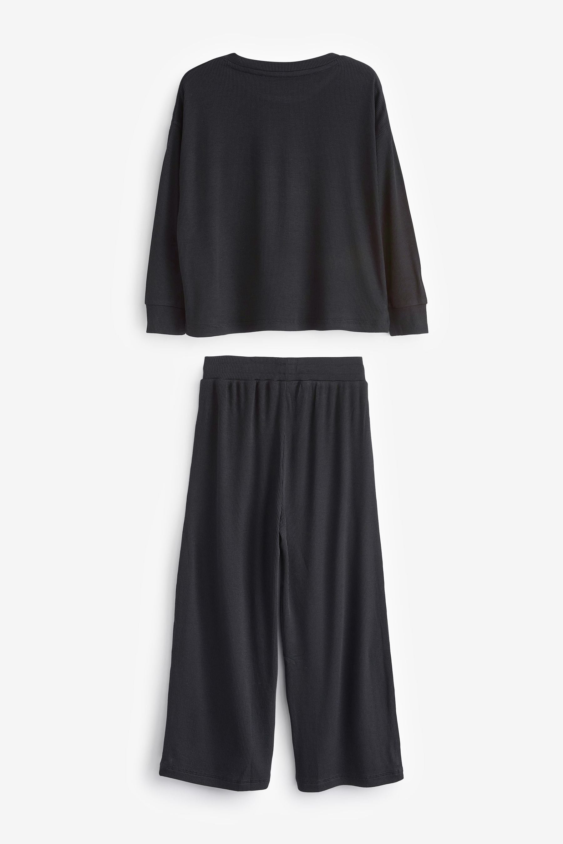 Black Ribbed Wide Leg Pyjamas (6-16yrs)