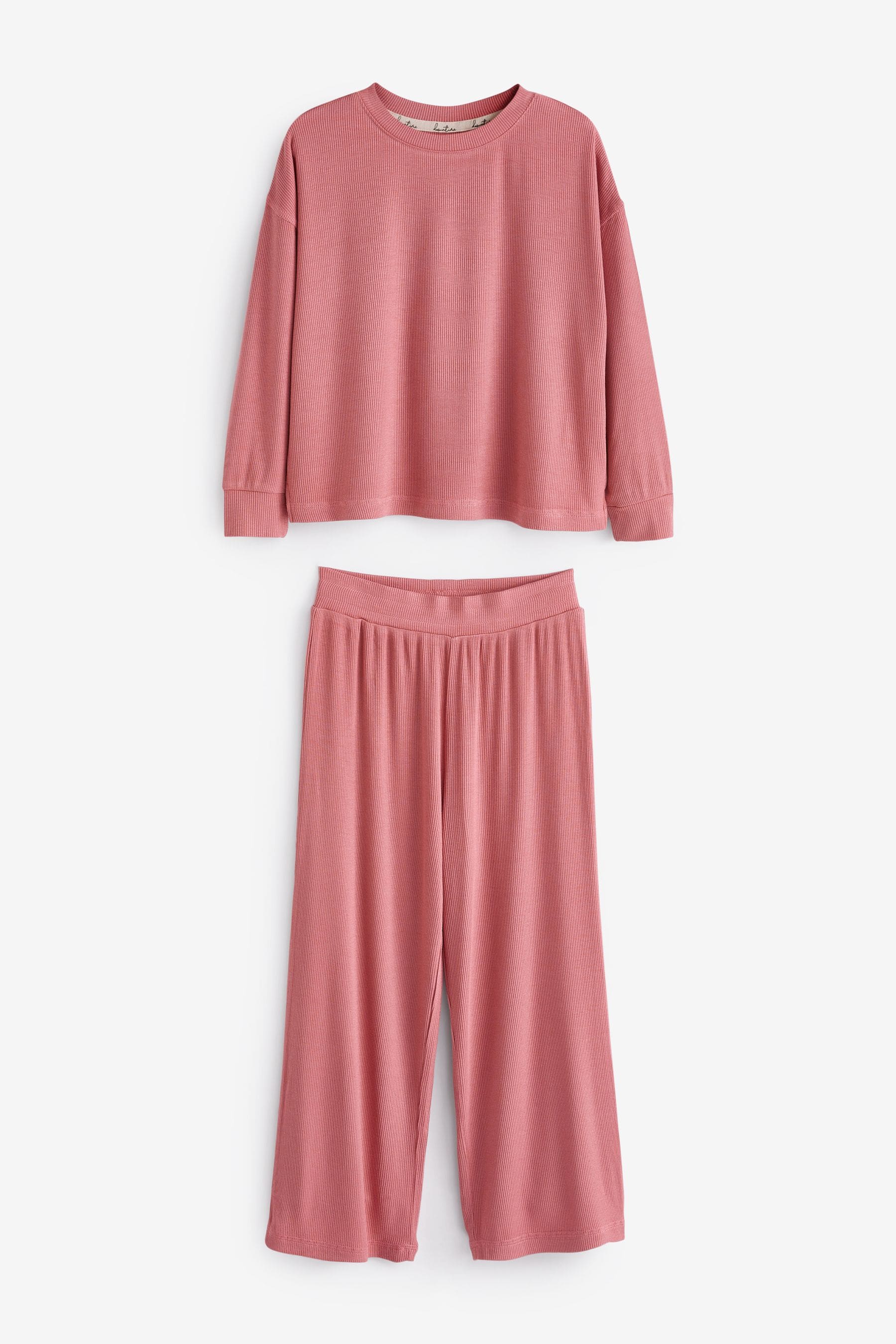 Pink Ribbed Wide Leg Pyjamas (6-16yrs)