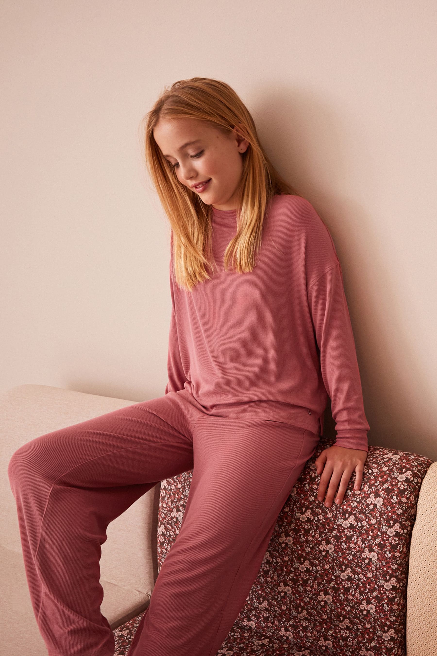 Pink Ribbed Wide Leg Pyjamas (6-16yrs)