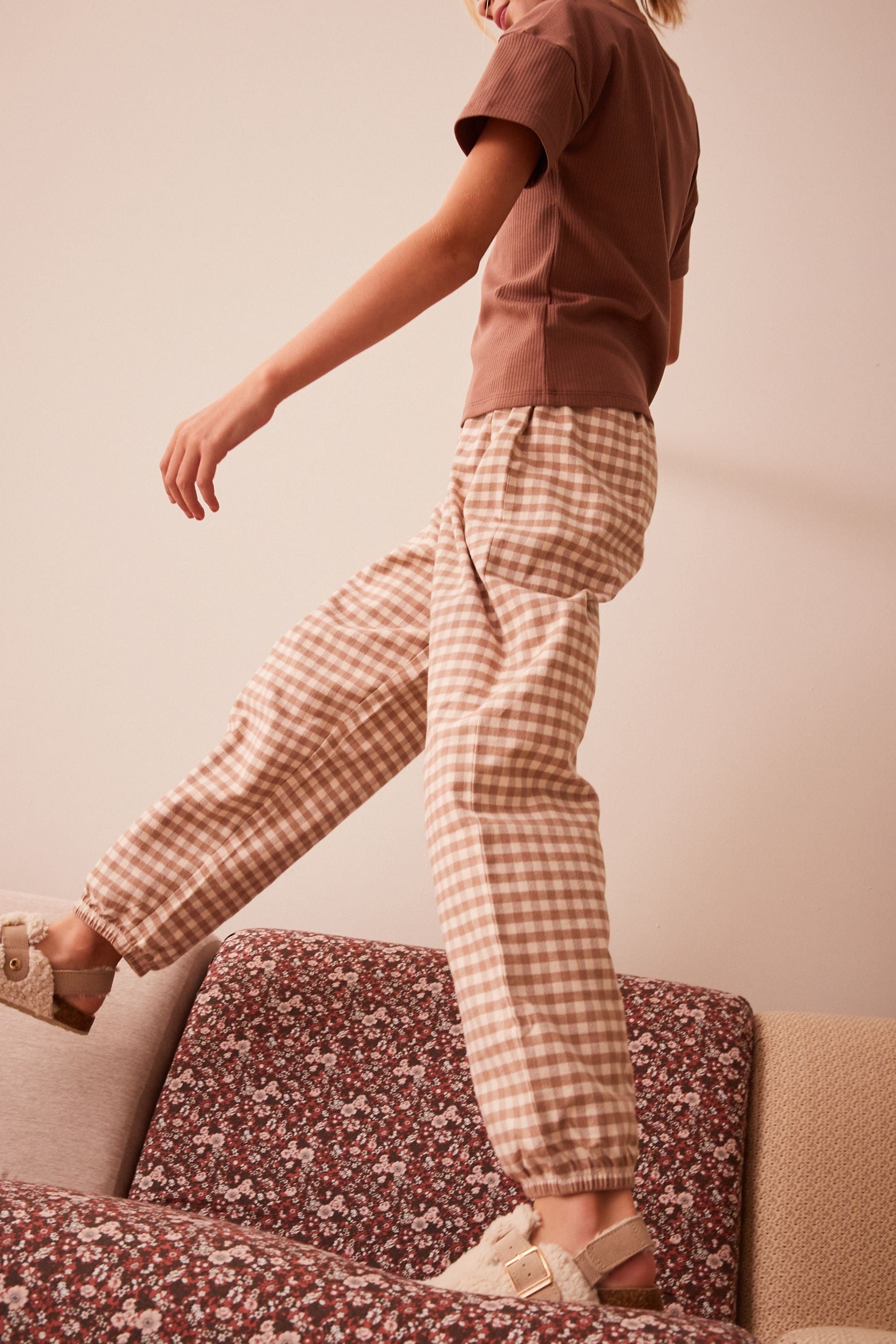 Brown/Cream Gingham Jogger Pyjamas (3-16yrs)