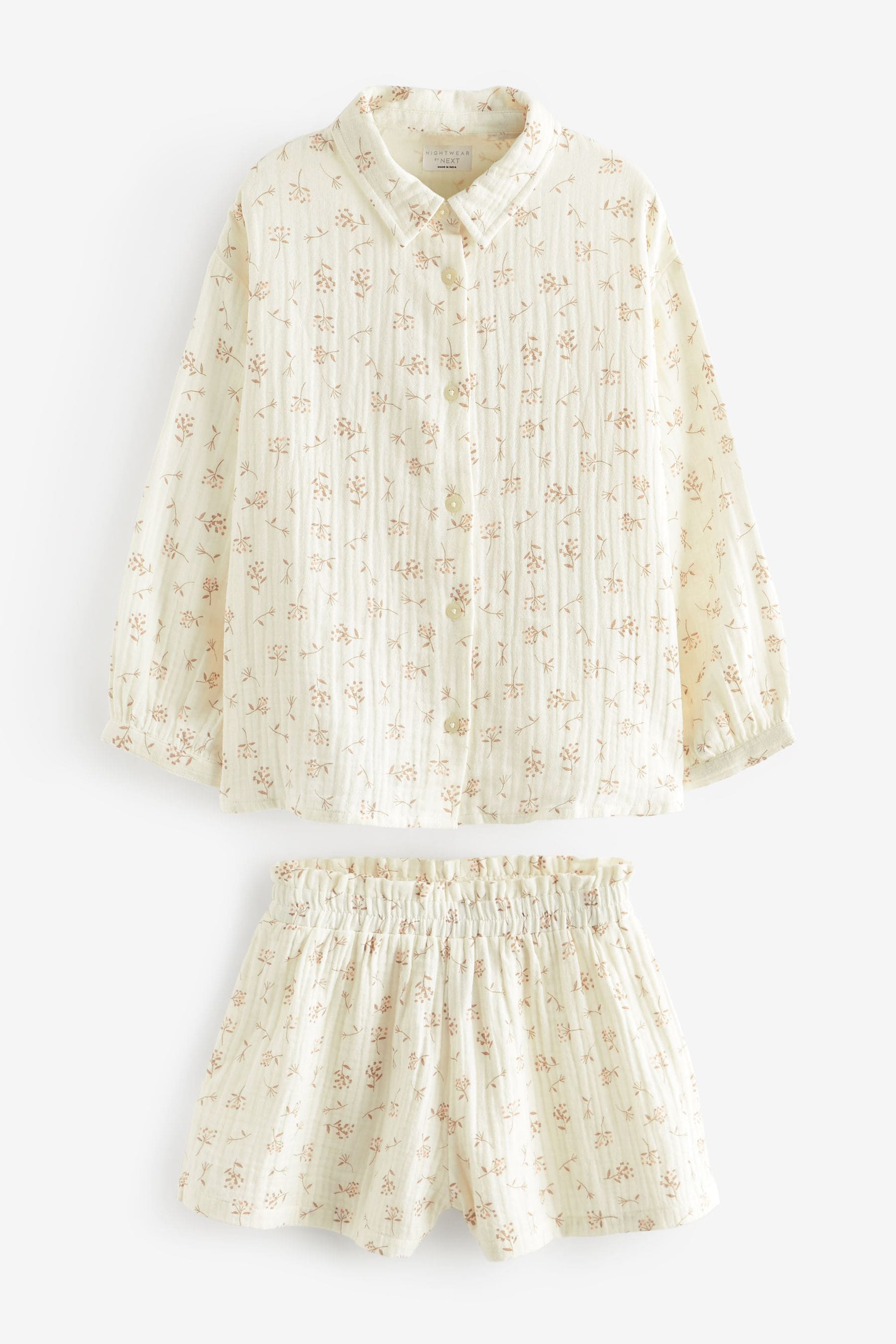 Neutral Floral Print Button Through Short Pyjamas (6-16yrs)