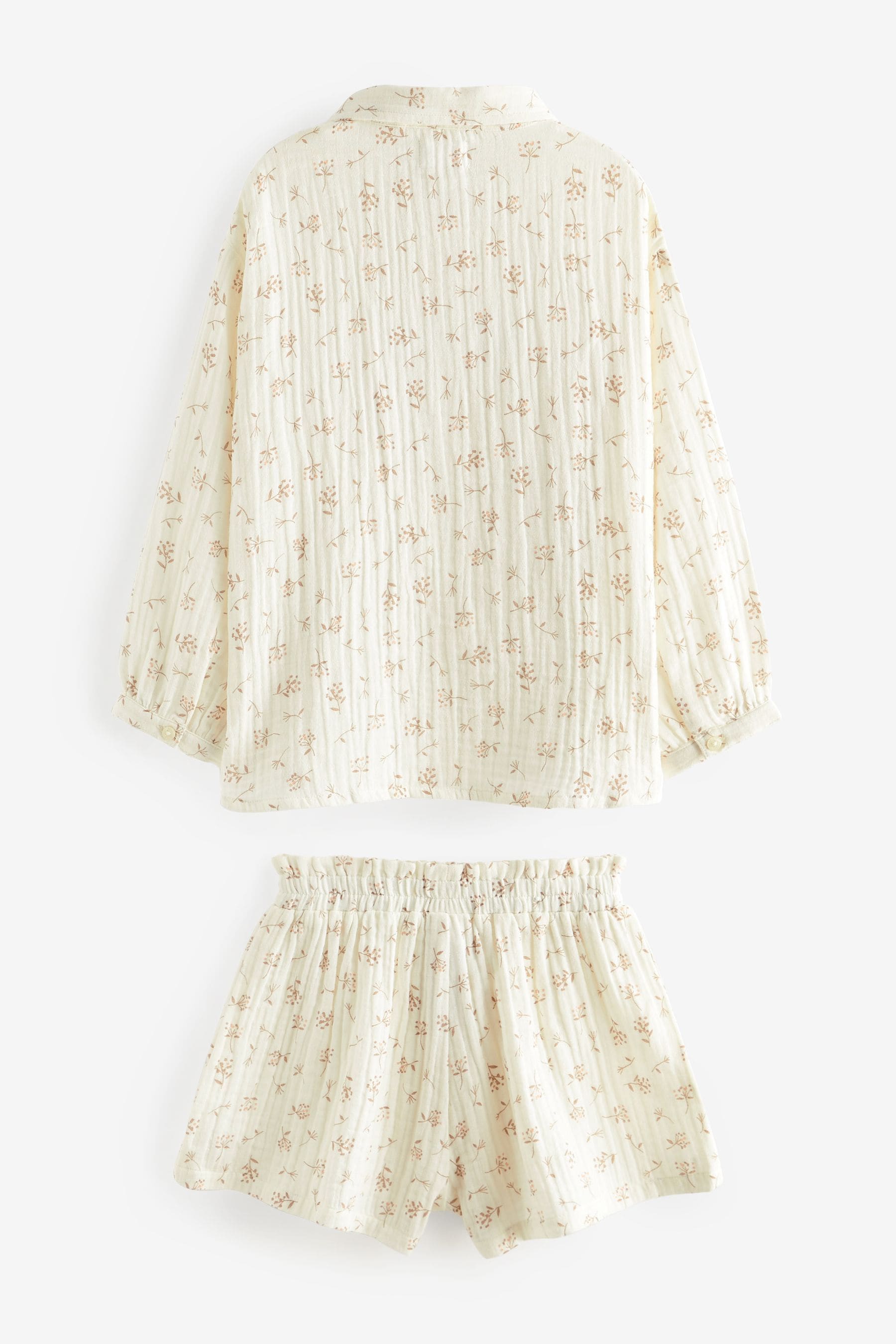 Neutral Floral Print Button Through Short Pyjamas (6-16yrs)