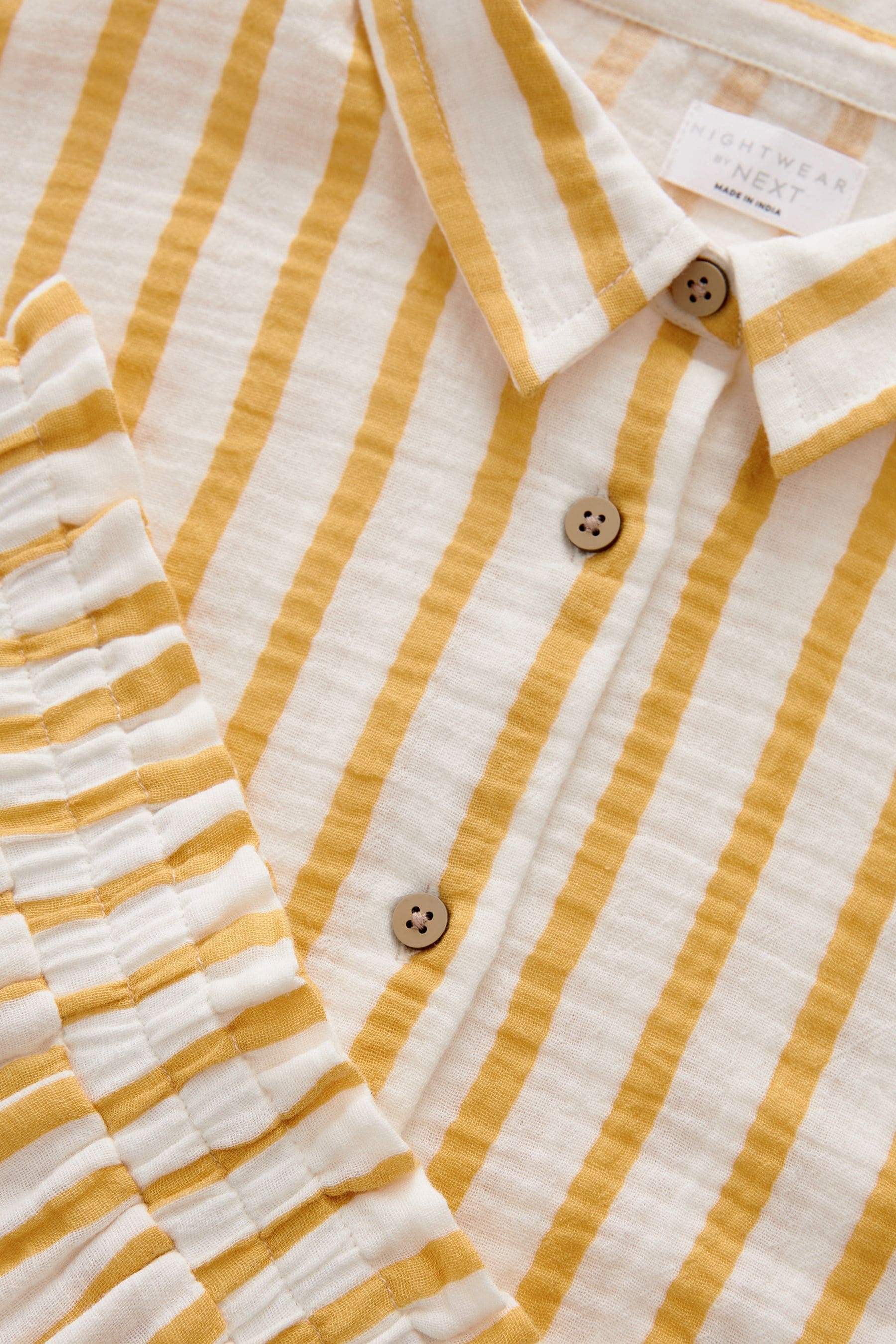 Ecru Cream/Yellow Stripe Button Through Short Pyjamas (6-16yrs)